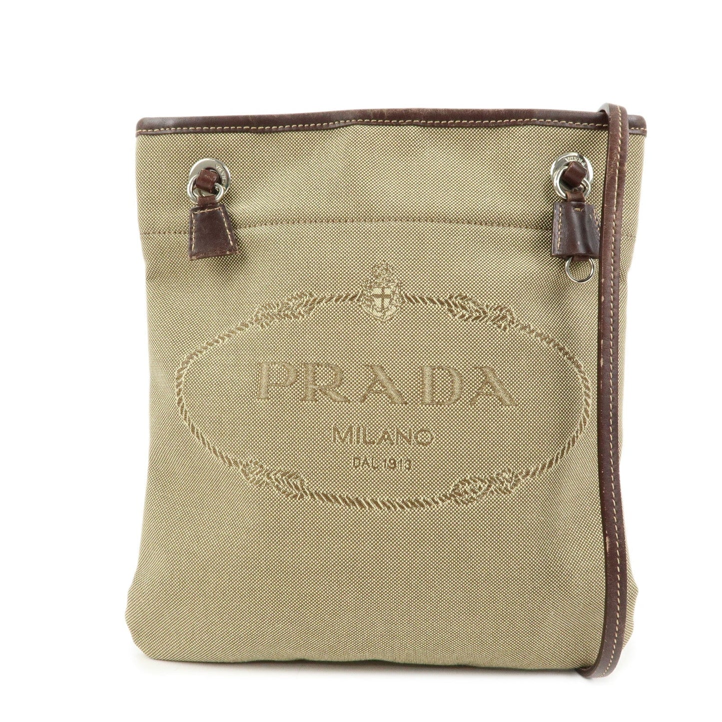 PRADA Logo Jacquard Leather Shoulder Crossbody Bag Brown BT0551