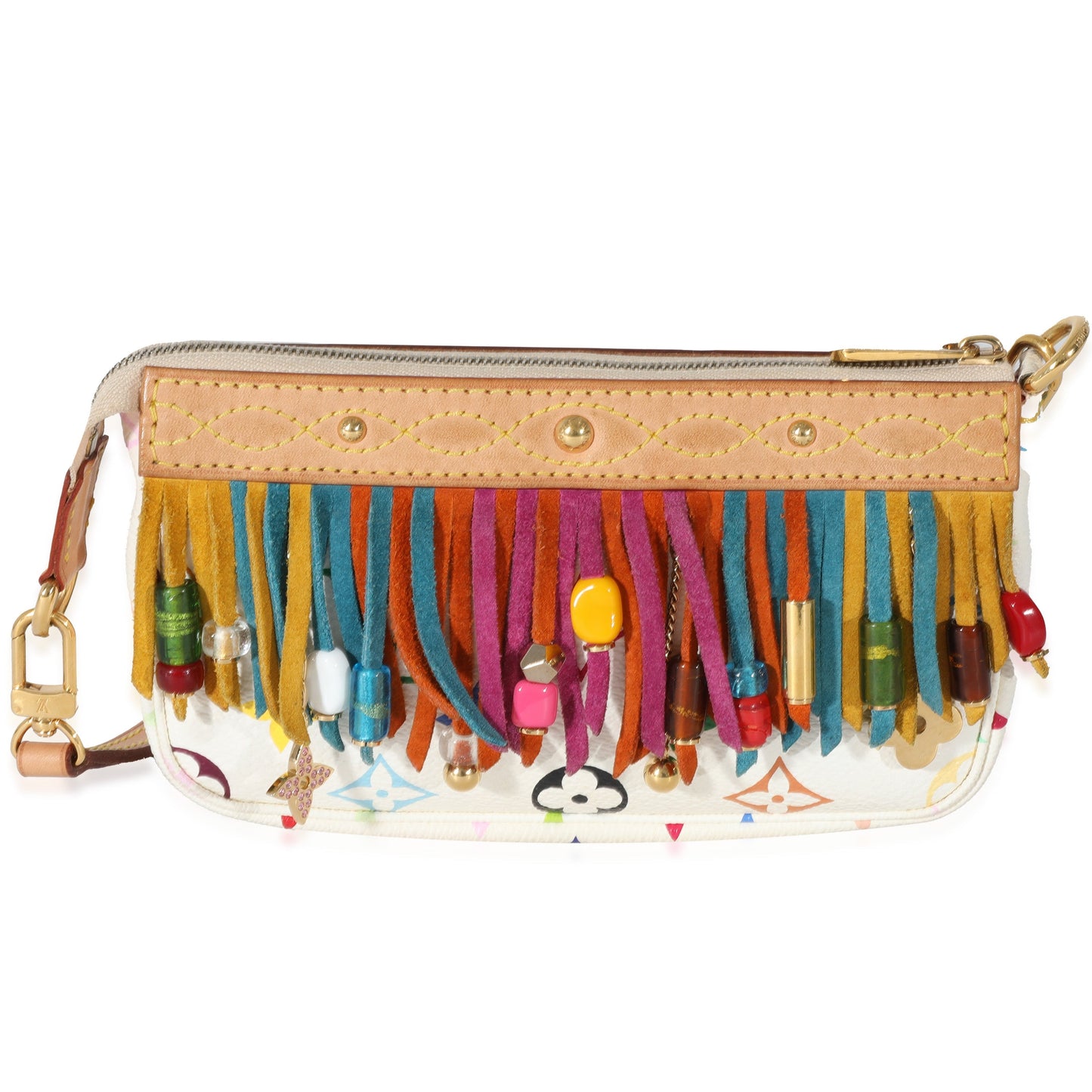 Designer Women's Crossbody Bag | Louis Vuitton White Monogram Multicolor Fringe Pochette Accessories