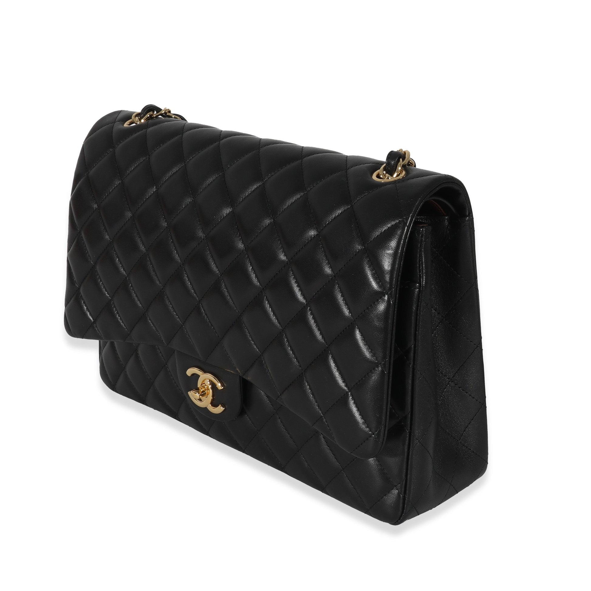 CHANEL Black Lambskin Classic Maxi Double Flap Bag