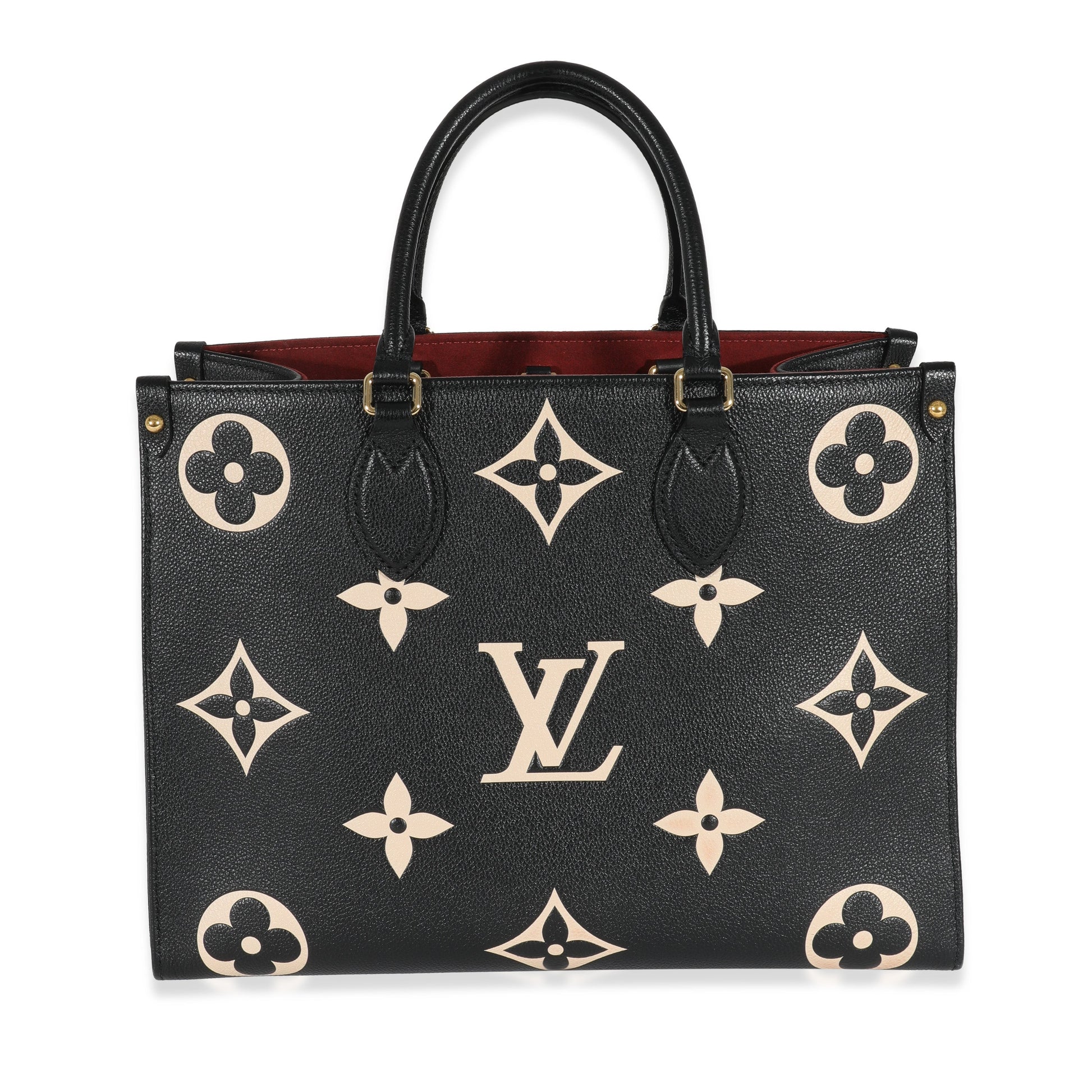Luxury Women's Tote Bag | Louis Vuitton Black & Beige Monogram Empreinte Onthego MM