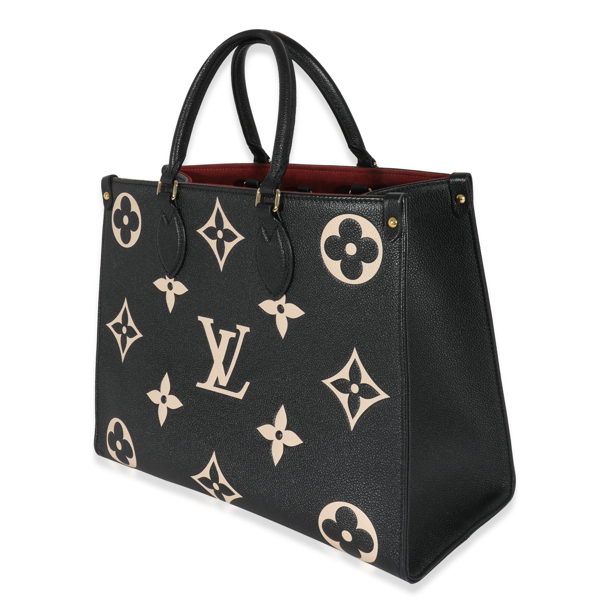 Luxury Women's Tote Bag | Louis Vuitton Black & Beige Monogram Empreinte Onthego MM