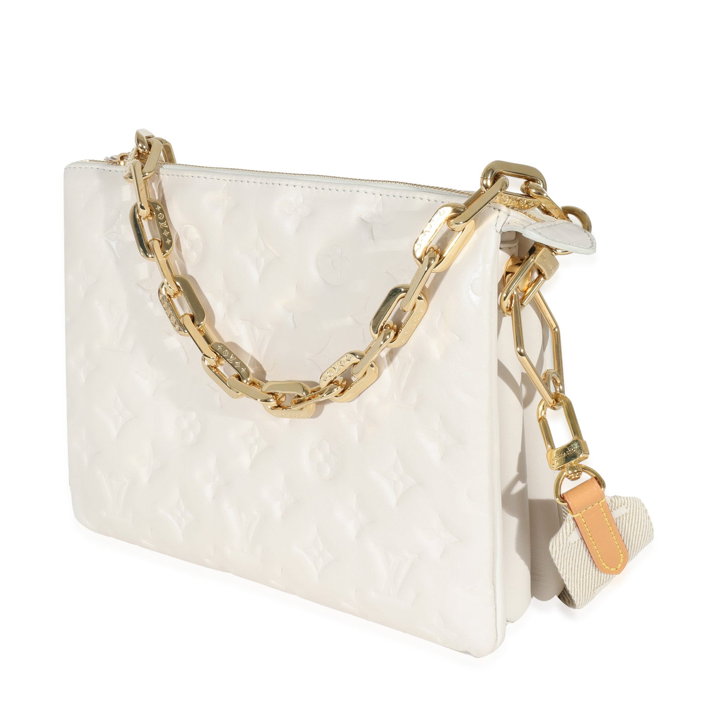 Louis Vuitton Cream Puffy Lambskin Monogram Coussin PM
