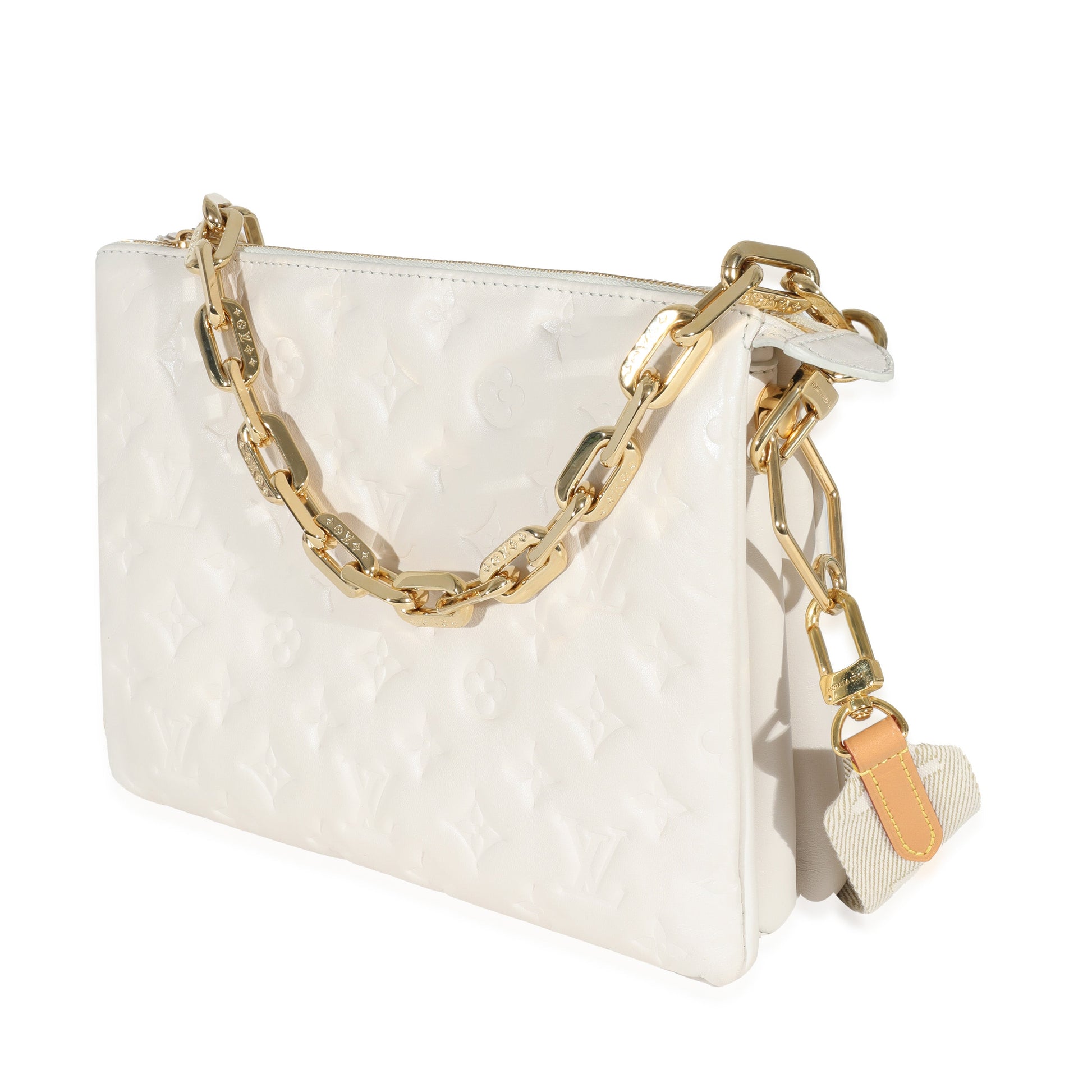 Louis Vuitton Cream Puffy Lambskin Monogram Coussin PM