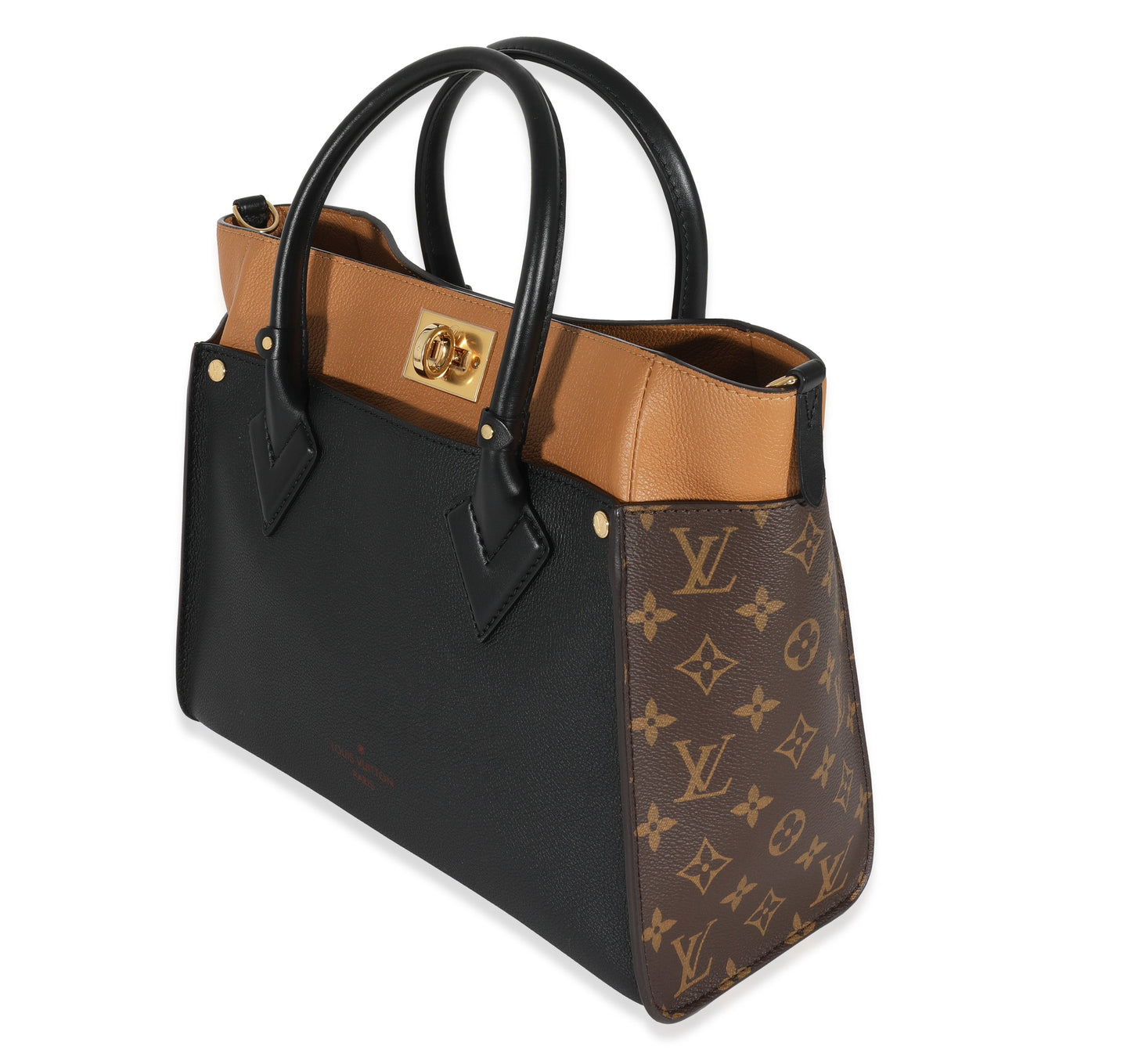 Luxury Women's Handbag | Louis Vuitton Black & Tan Calfskin And Monogram Canvas On My Side MM