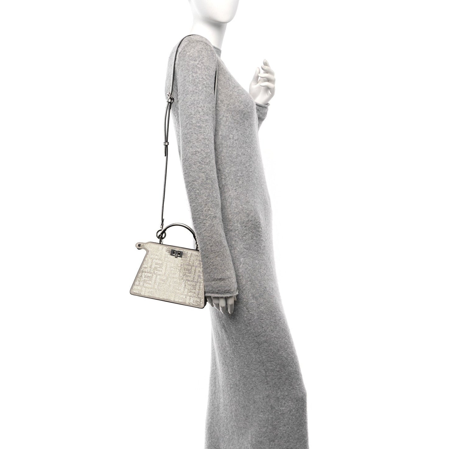 Fendi Crystal Vitello Laminato FF Petite Peekaboo I SEE U Satchel Crystal Argento