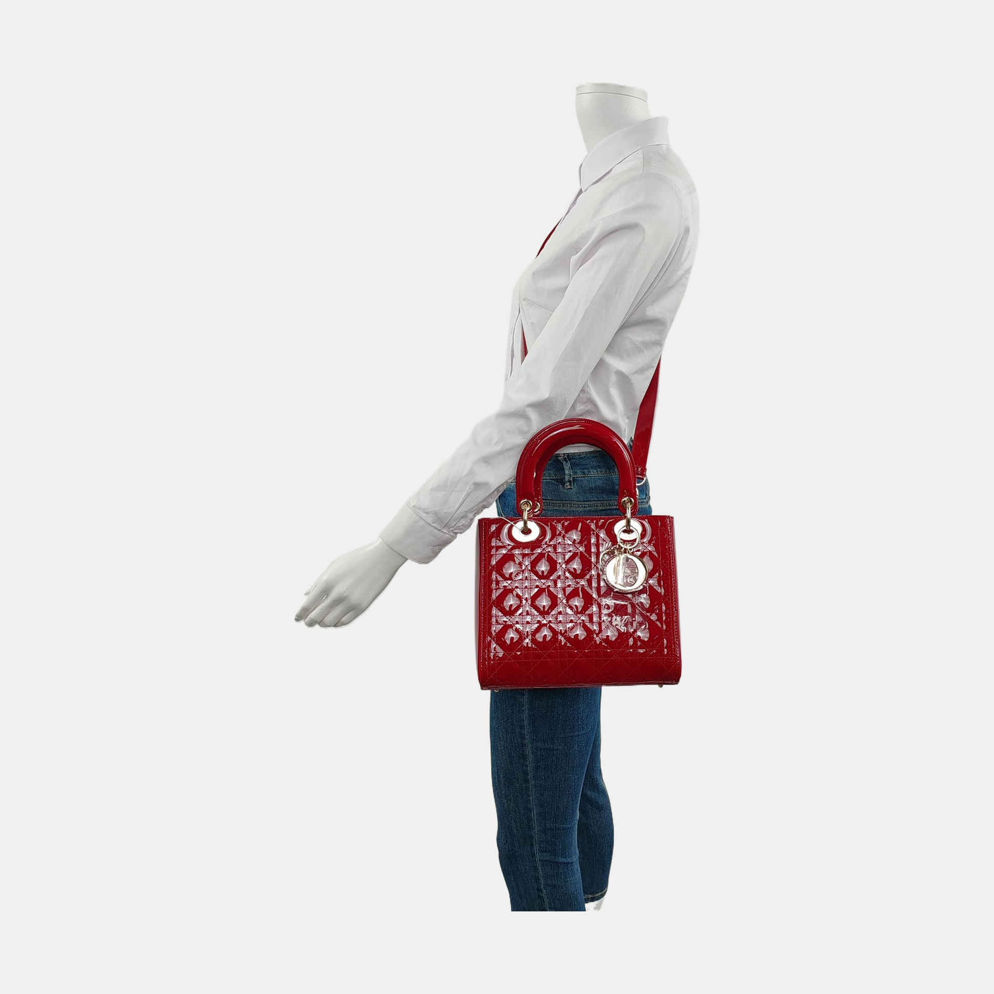 Lady Dior 2020 Medium Red Burgundy Patent Leather Handbag Gold Hardware