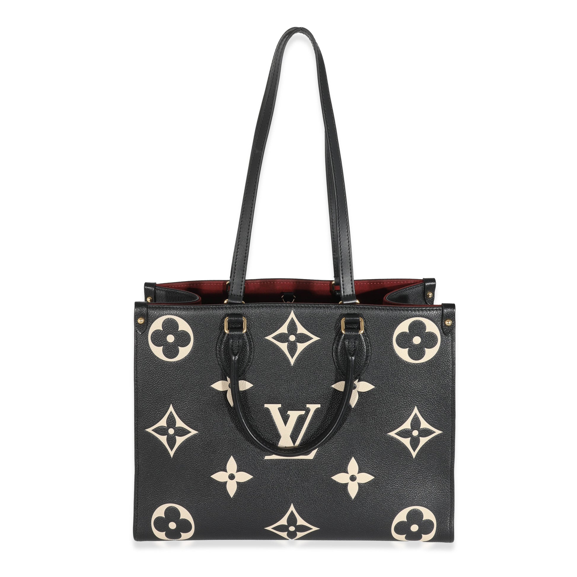 Luxury Women's Tote Bag | Louis Vuitton Black Beige Monogram Giant Empreinte OnTheGo MM