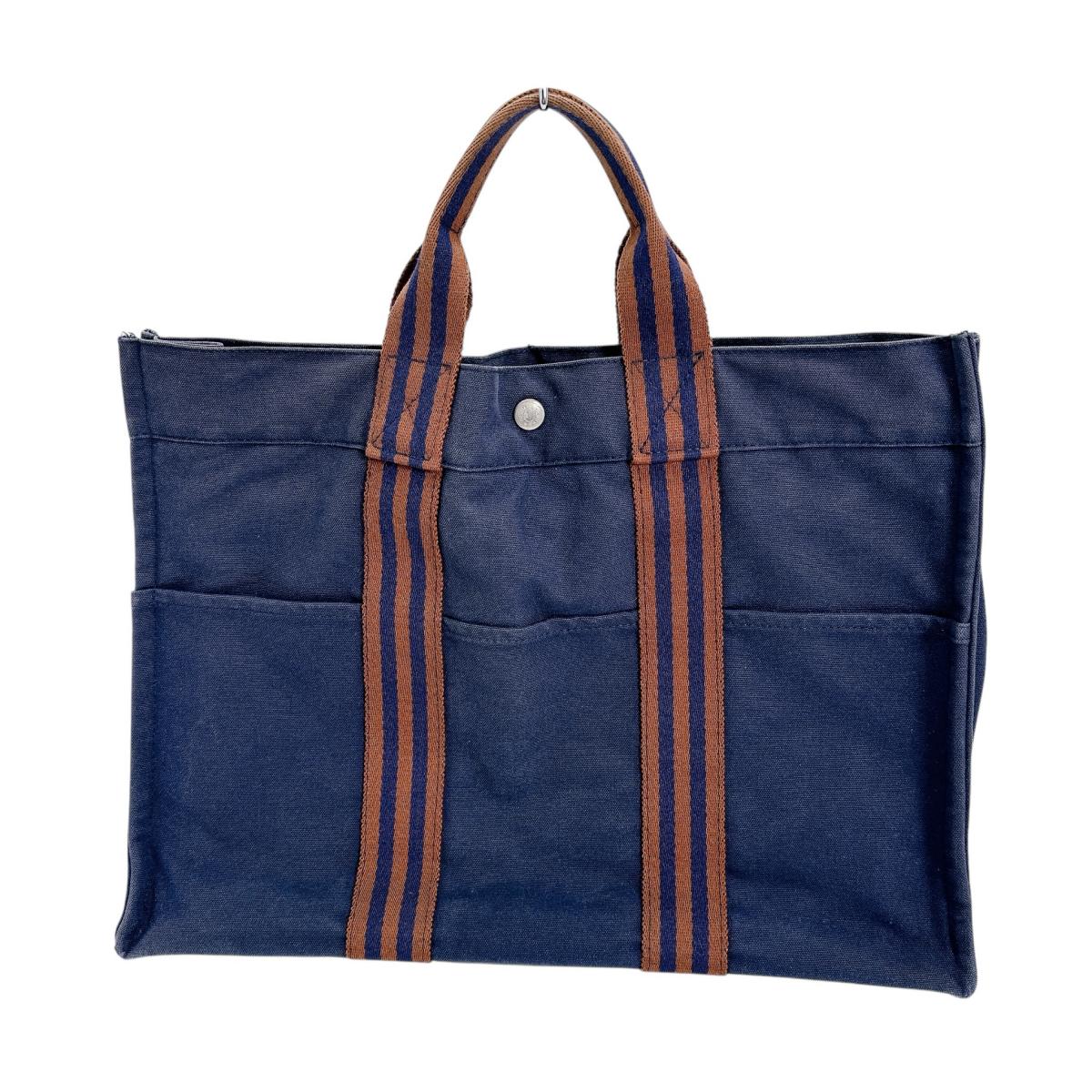 HERMES Tote Bag cotton Navy Handbag Business bag Fool ToeMM mens(Unisex)