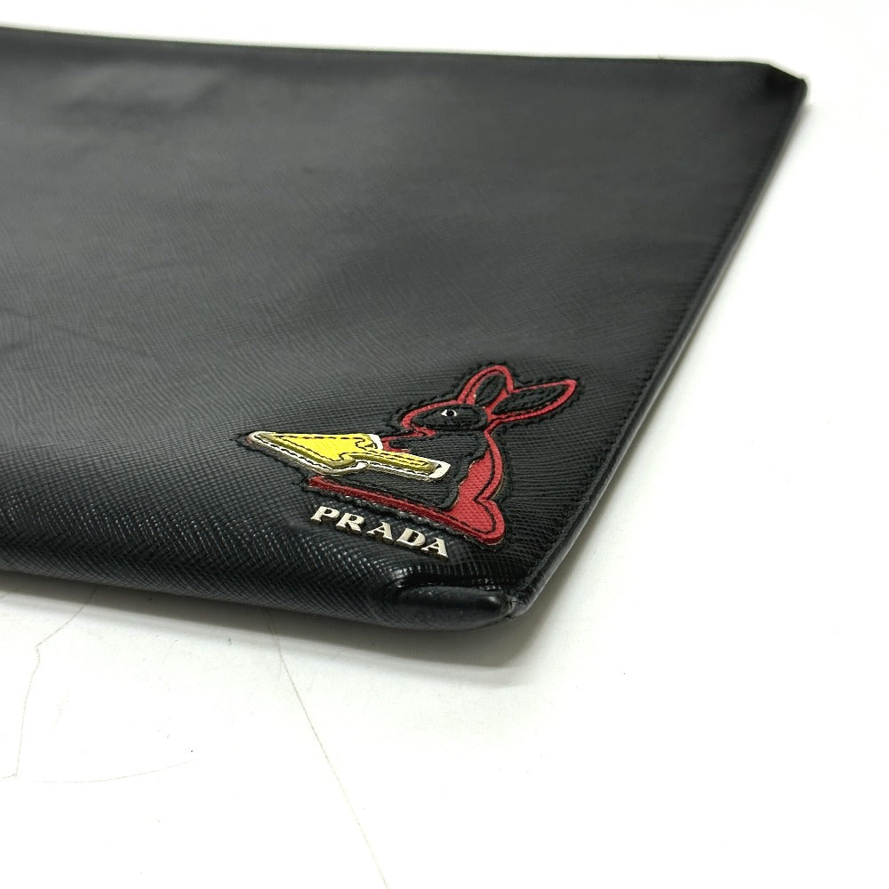 PRADA Clutch bag 2NG001 Safiano leather black logo rabbit mens