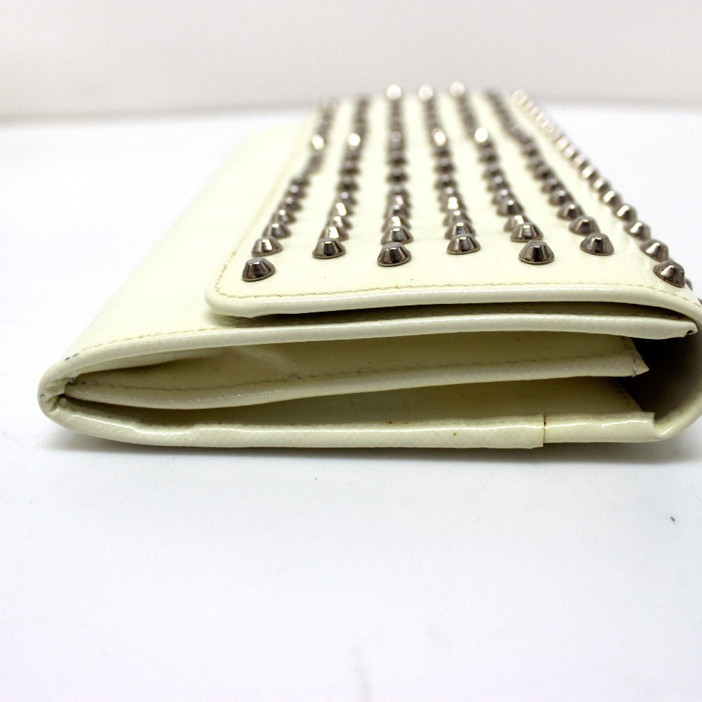 PRADA Long Wallet Purse leather white Wallet bag Studs Women