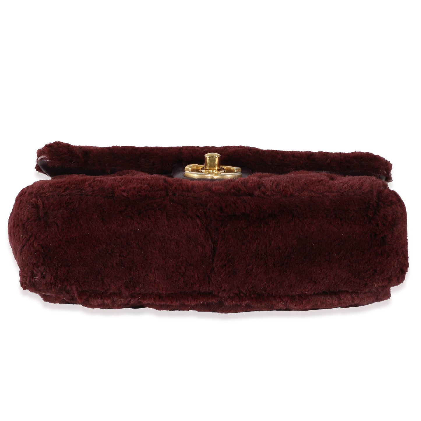 Chanel Burgundy Orylag Rabbit Fur Chevron Small Single Flap Bag