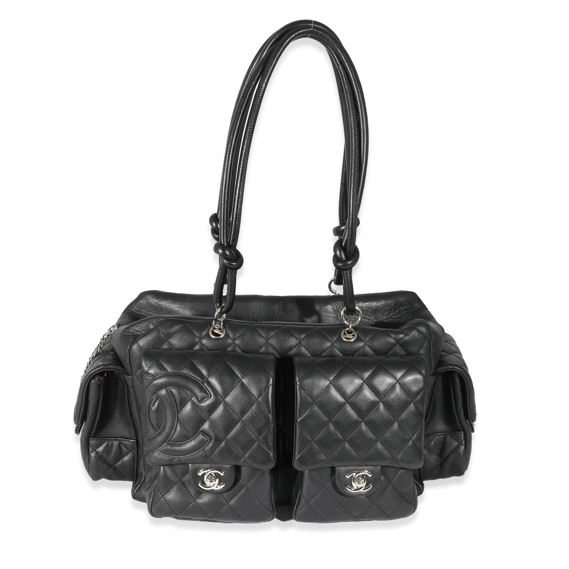 Chanel Black Quilted Lambskin Large Cambon Multipocket Reporter Bag
