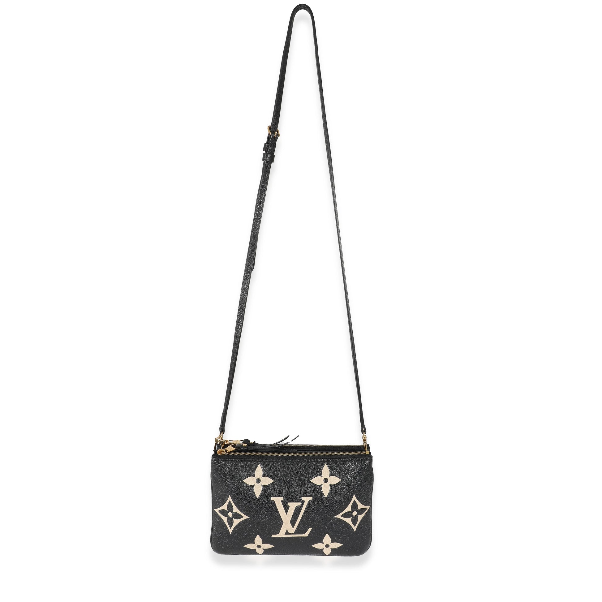 Designer Women's Crossbody Bag | Louis Vuitton Black Beige Monogram Empreinte Double Zip Pochette