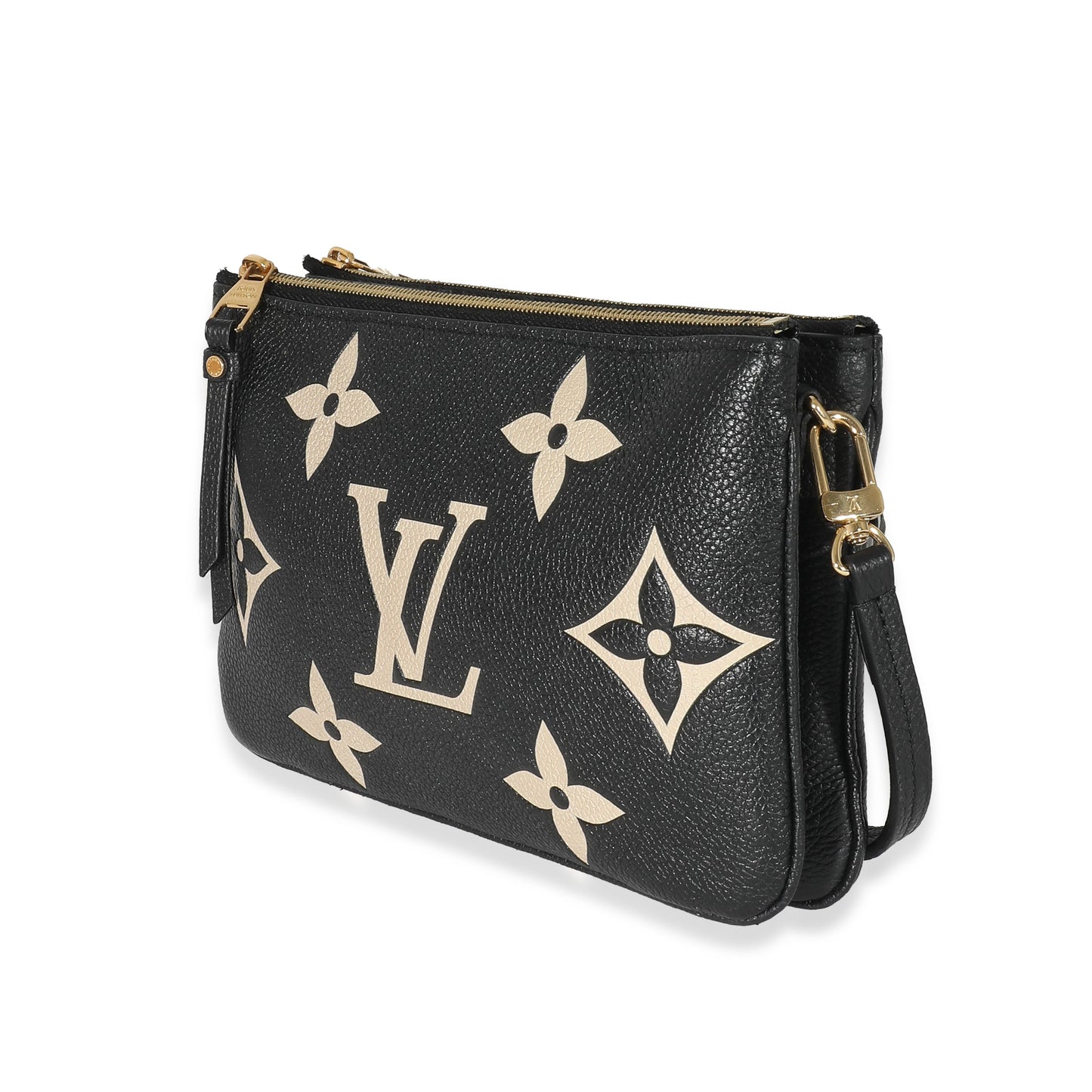 Designer Women's Crossbody Bag | Louis Vuitton Black Beige Monogram Empreinte Double Zip Pochette
