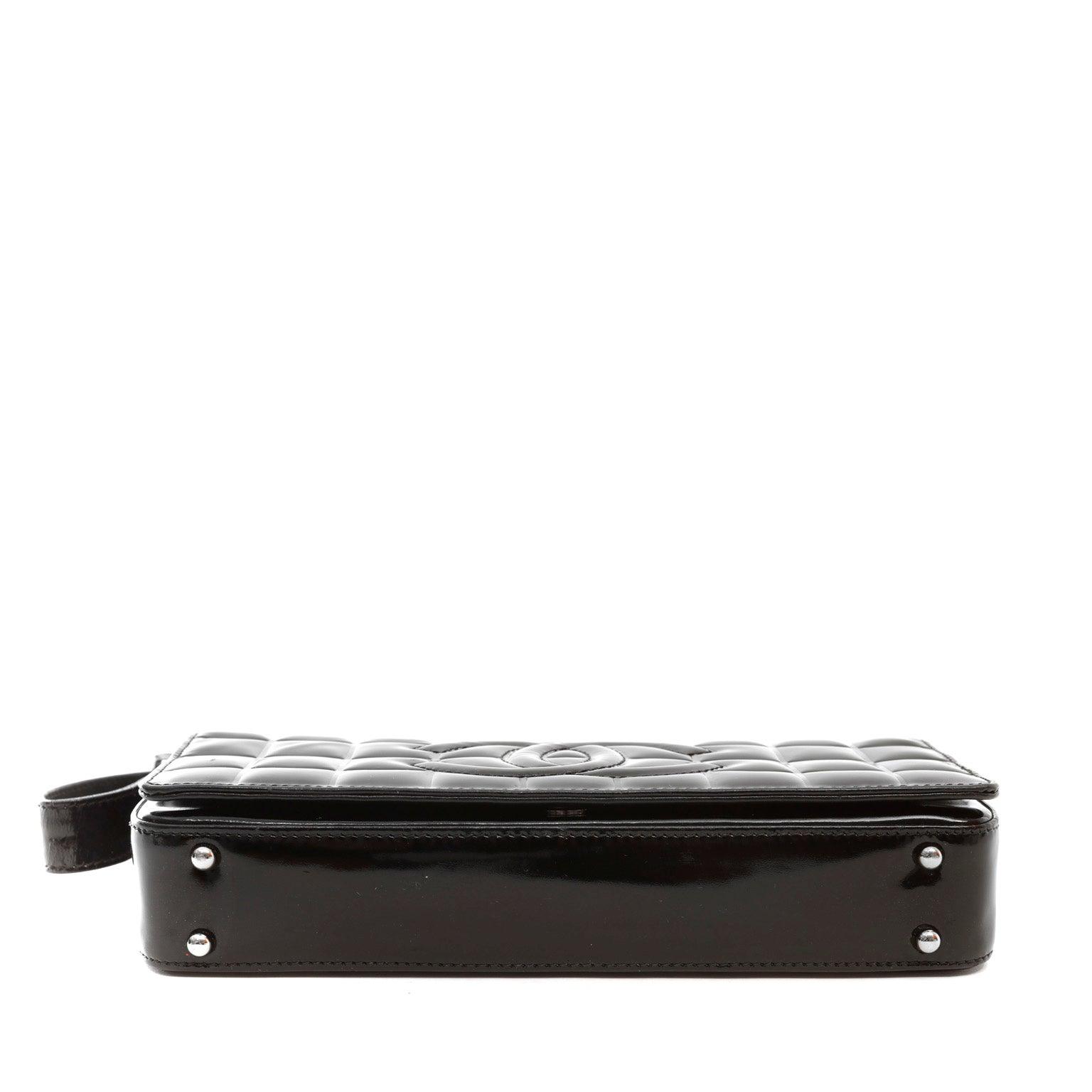 Chanel Black Patent Leather Chocolate Bar Quilted CC Shoulder Bag