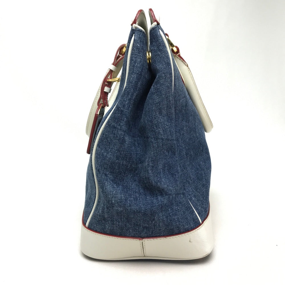 PRADA Handbag BN2441 Cotton denim / leather blue logo Women