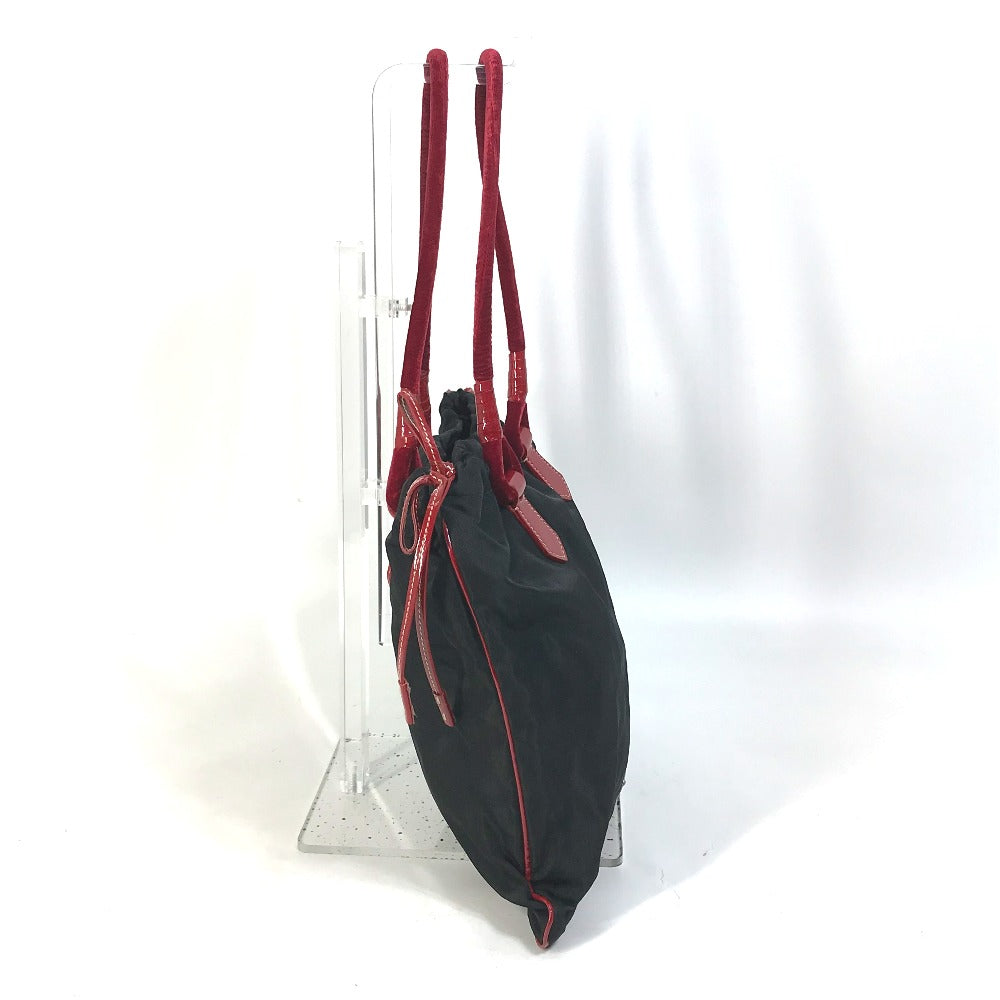 PRADA Handbag Patent leather, nylon, velour black By color logo drawstring bag triangle logo triangular logo plate Women
