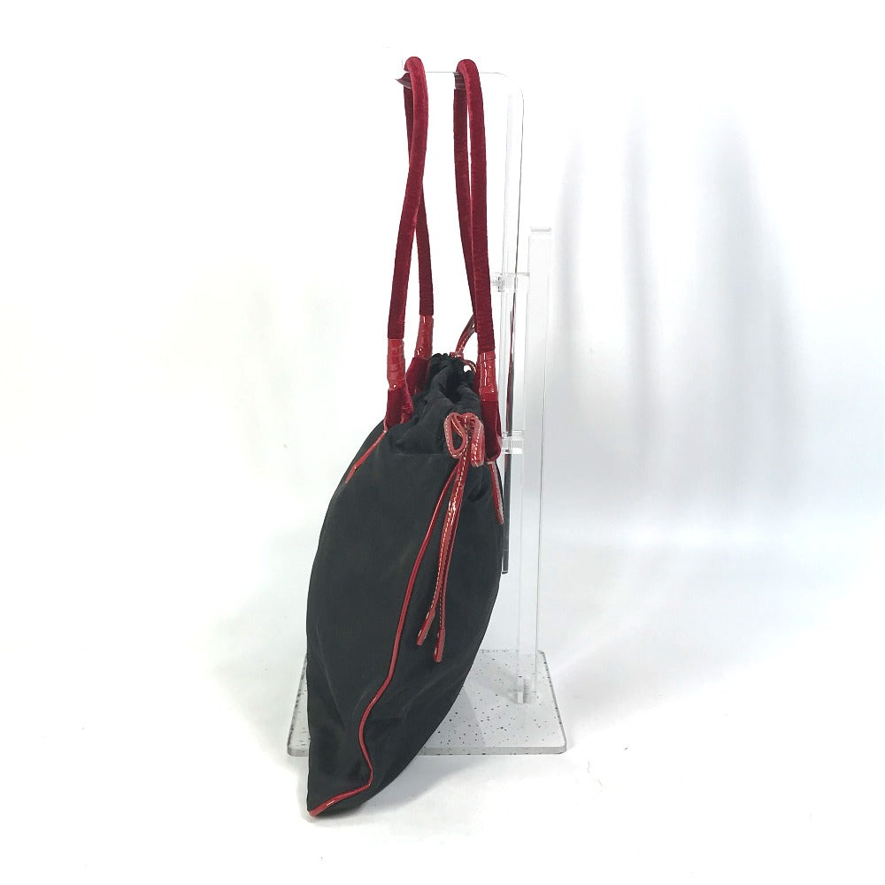 PRADA Handbag Patent leather, nylon, velour black By color logo drawstring bag triangle logo triangular logo plate Women