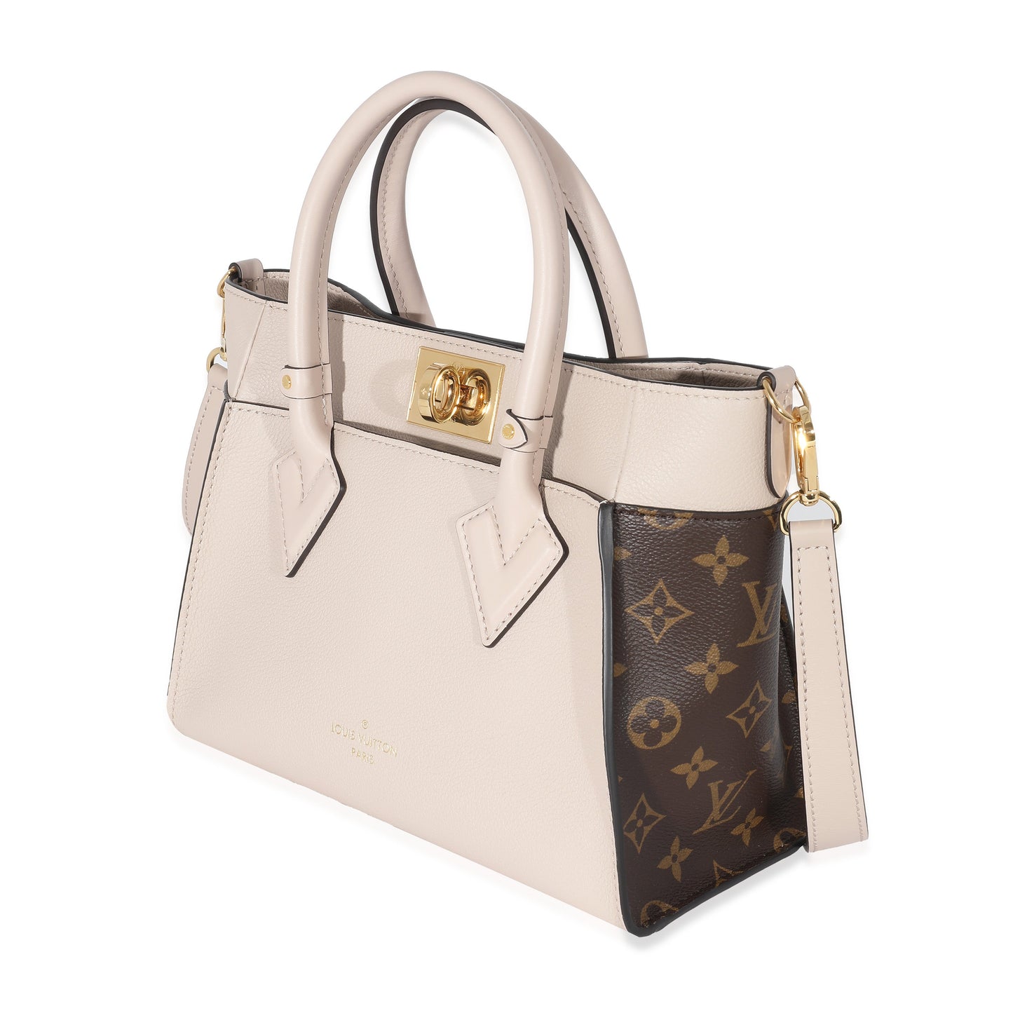 Luxury Women's Handbag | Louis Vuitton Greige Leather Monogram Canvas On My Side PM