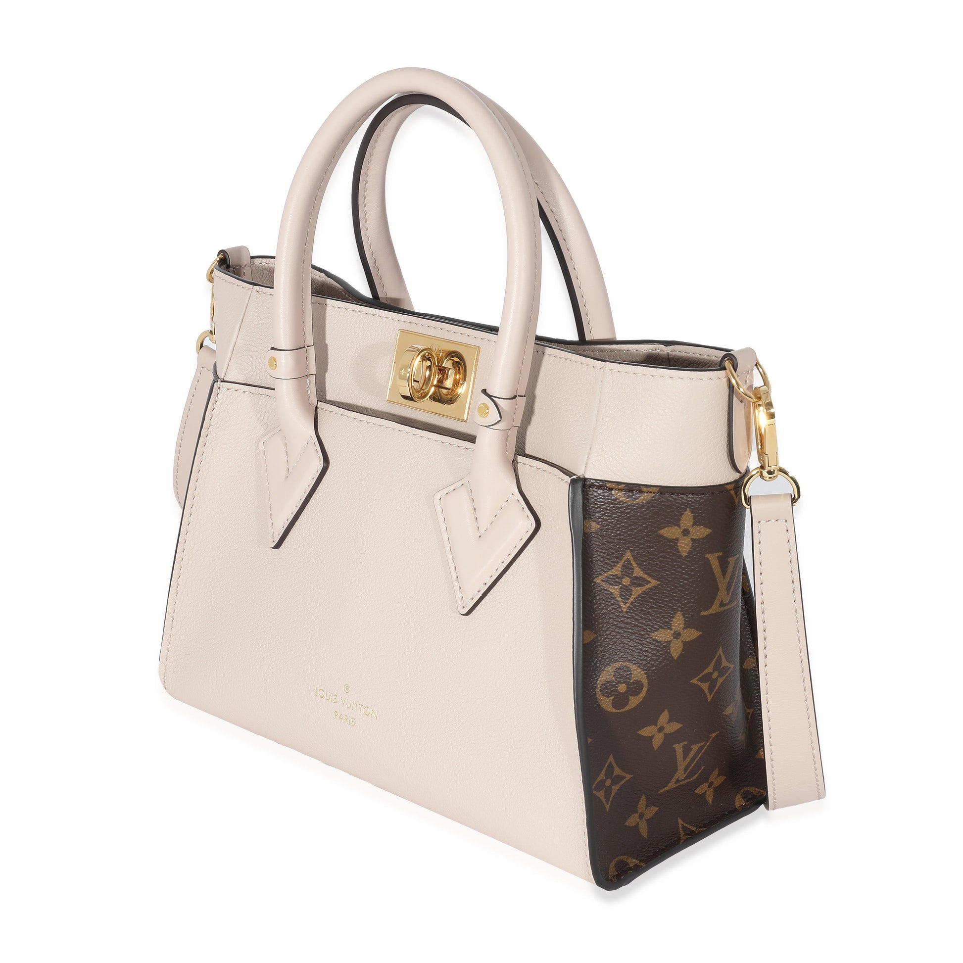 Luxury Women's Handbag | Louis Vuitton Greige Leather Monogram Canvas On My Side PM