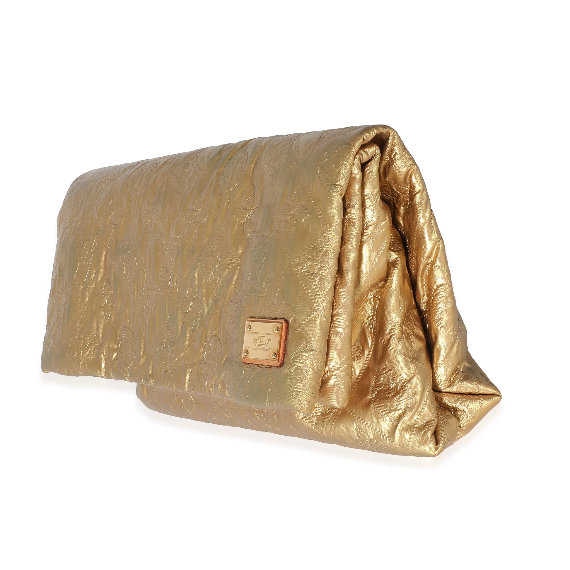Luxury Women's Clutch Bag | Louis Vuitton Gold Jacquard Quilted Monogram Limelight PM Clutch