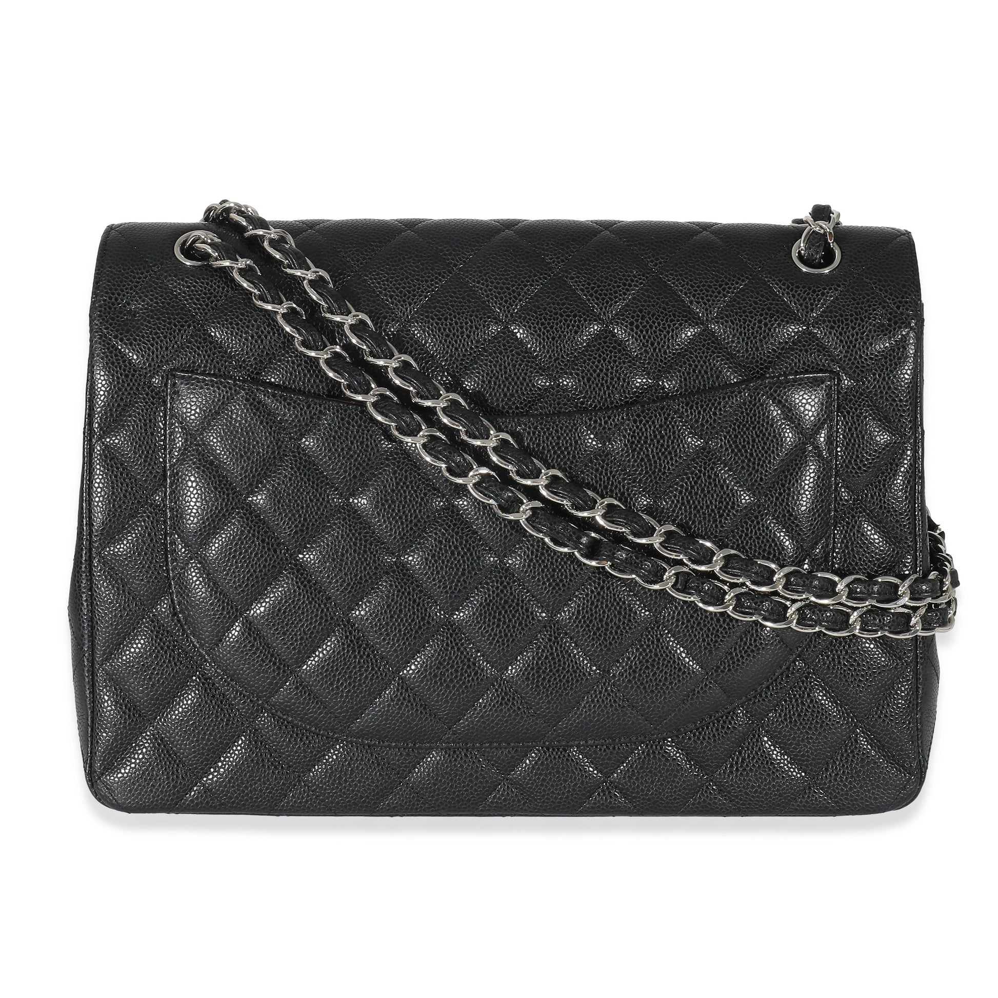 CHANEL Black Quilted Caviar Maxi Double Flap Bag