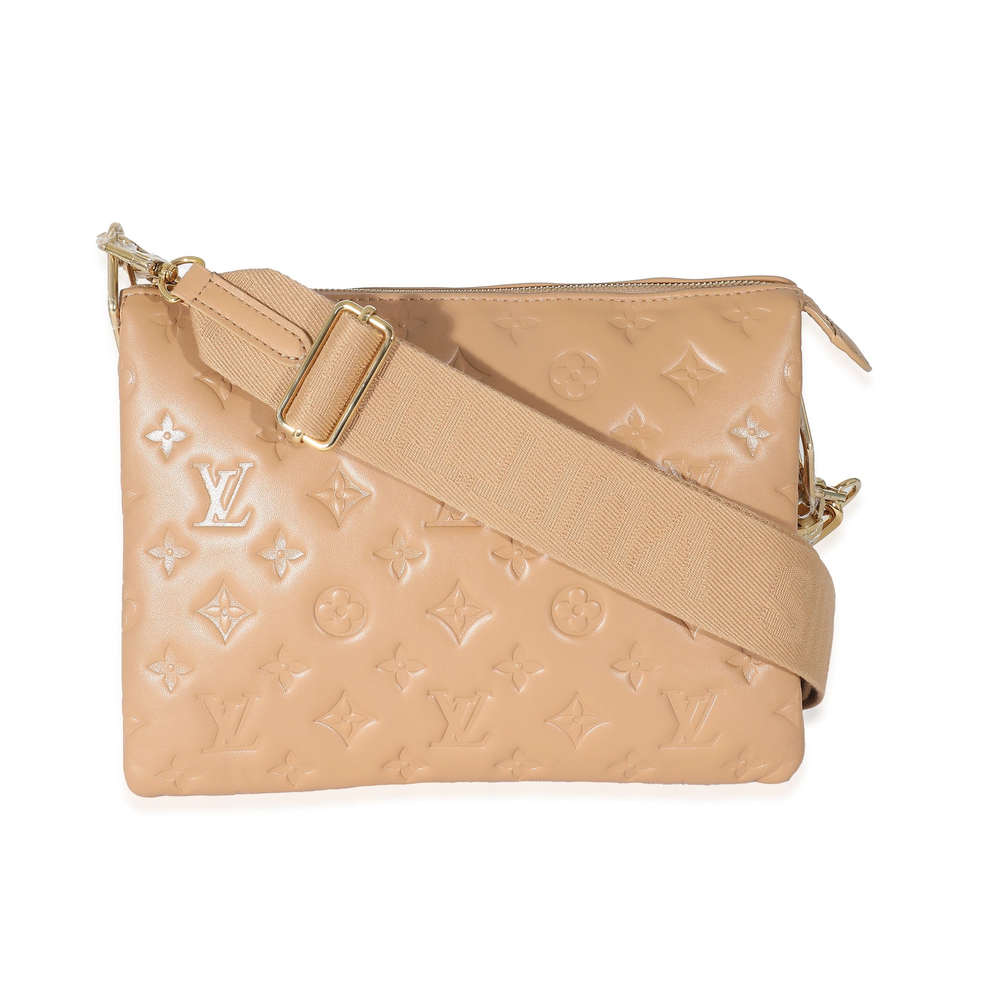 Luxury Women's Handbag | Louis Vuitton Camel Monogram Embossed Puffy Lambskin Coussin PM