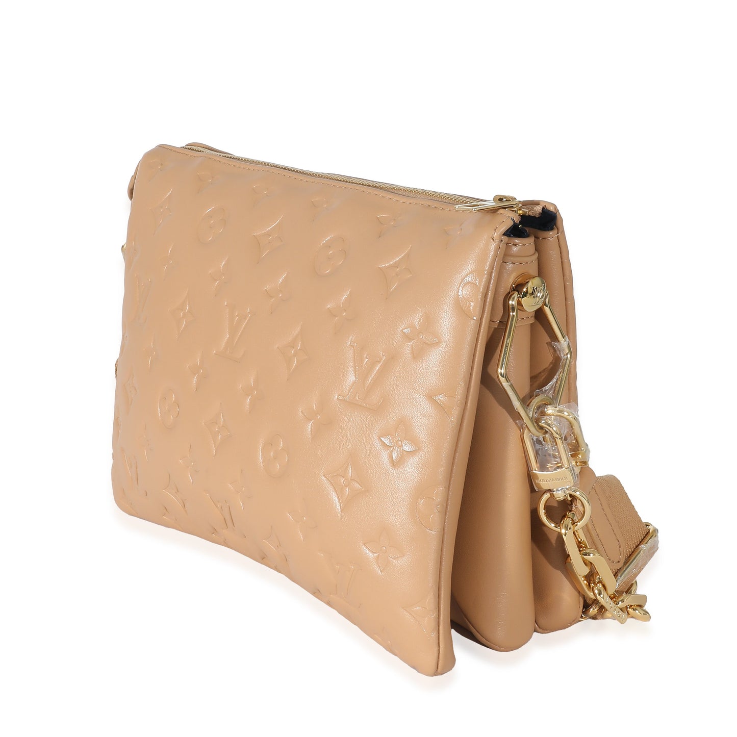Luxury Women's Handbag | Louis Vuitton Camel Monogram Embossed Puffy Lambskin Coussin PM