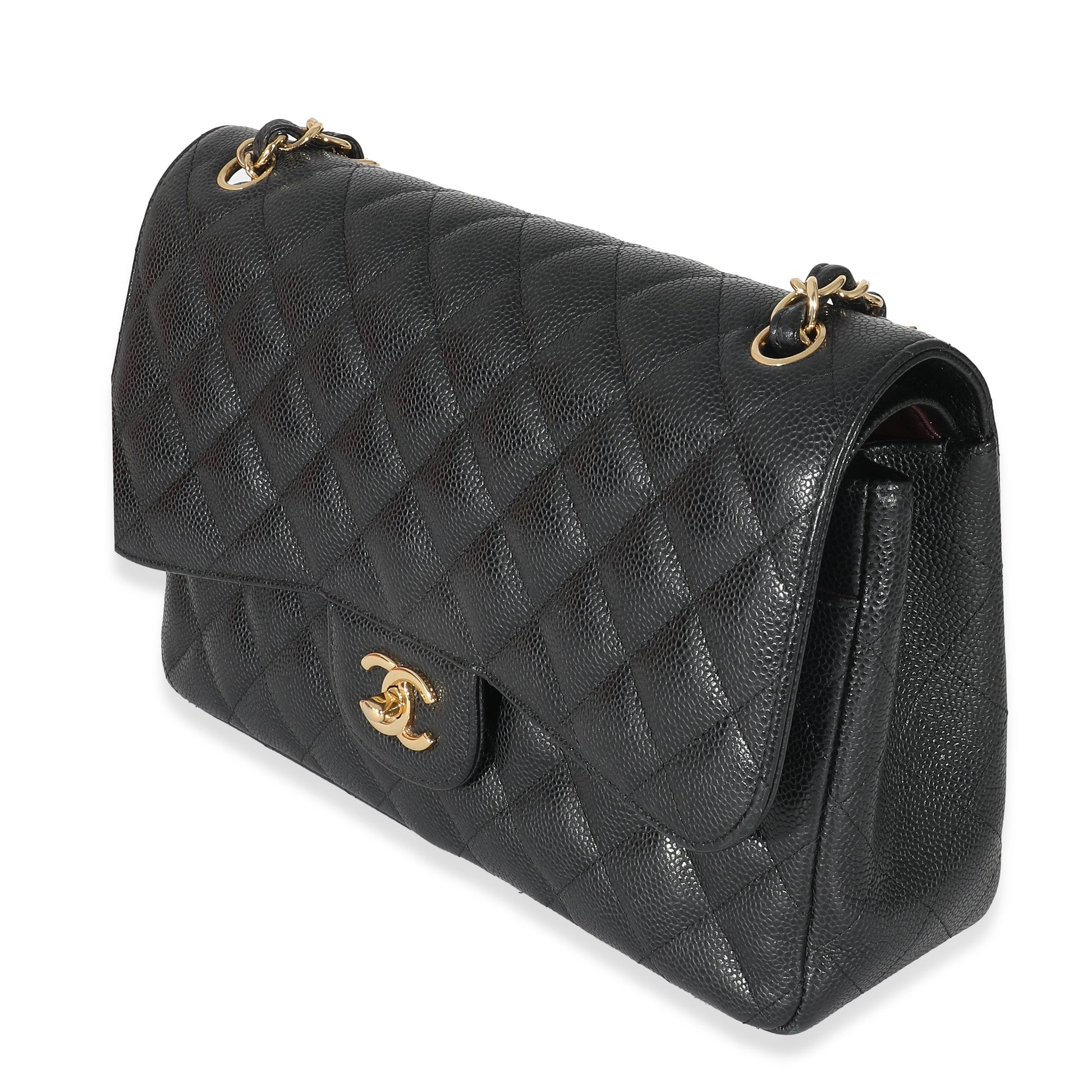 CHANEL Black Quilted Caviar Jumbo Double Flap Bag