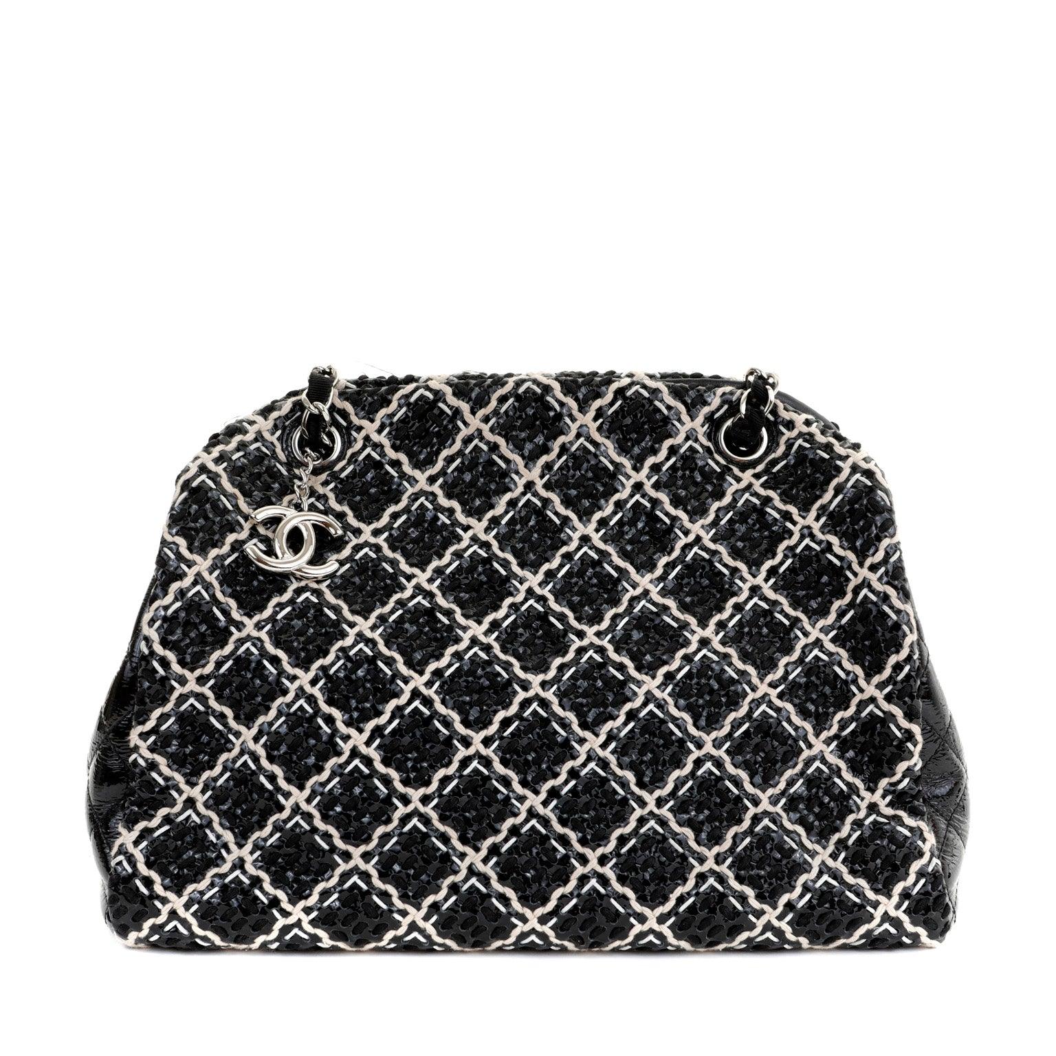 Chanel Black and Beige Tweed Patent Leather Large Just Mademoiselle Bag