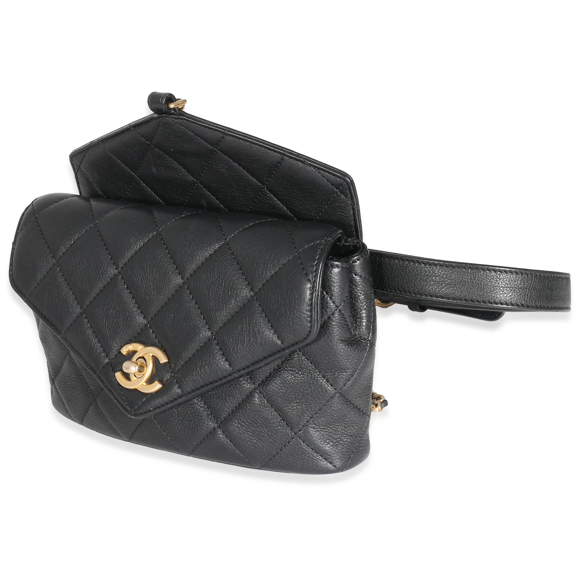 CHANEL Black Quilted Calfskin Carry With Chic Flap Waist Bag