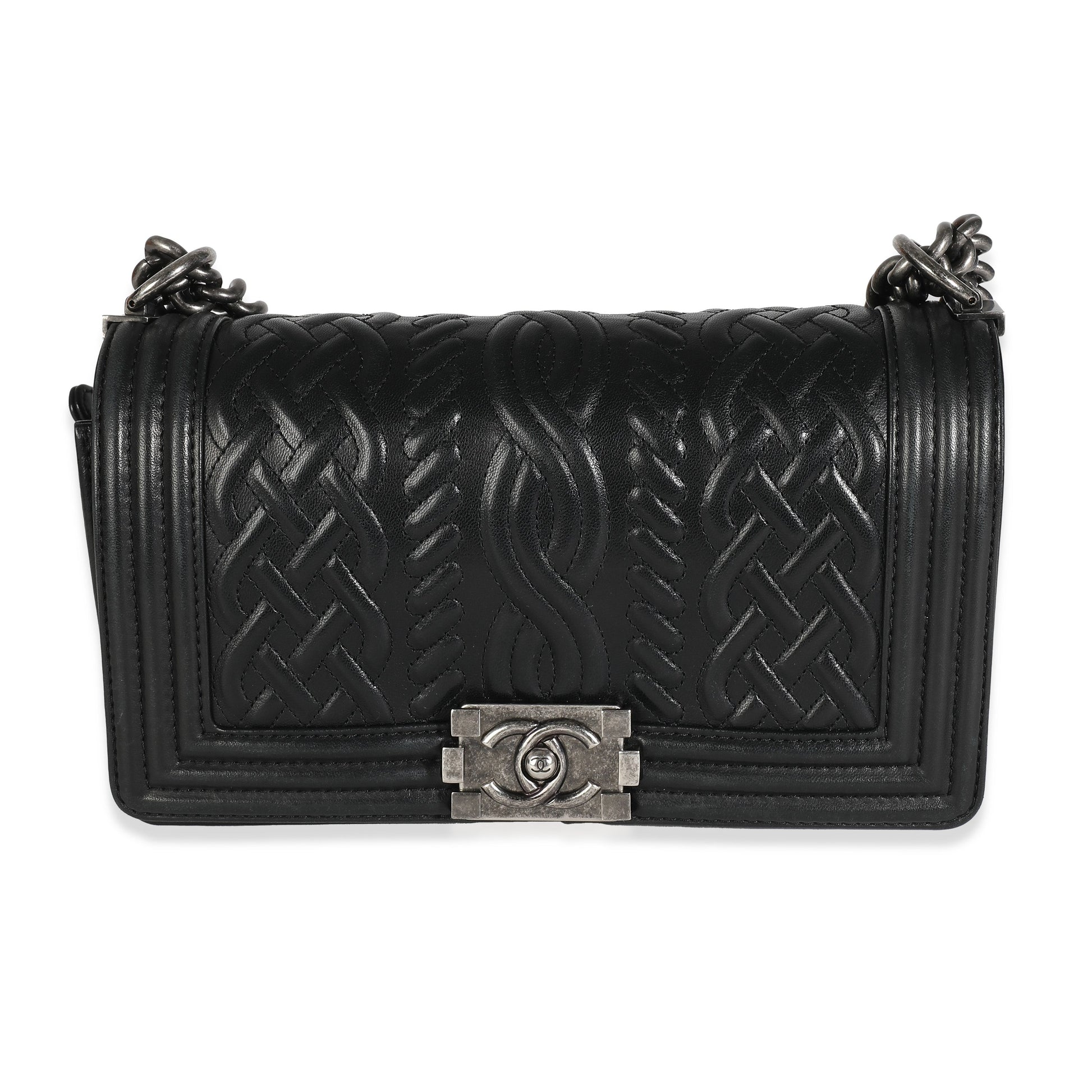 CHANEL Black Lambskin Celtic Medium Boy Bag