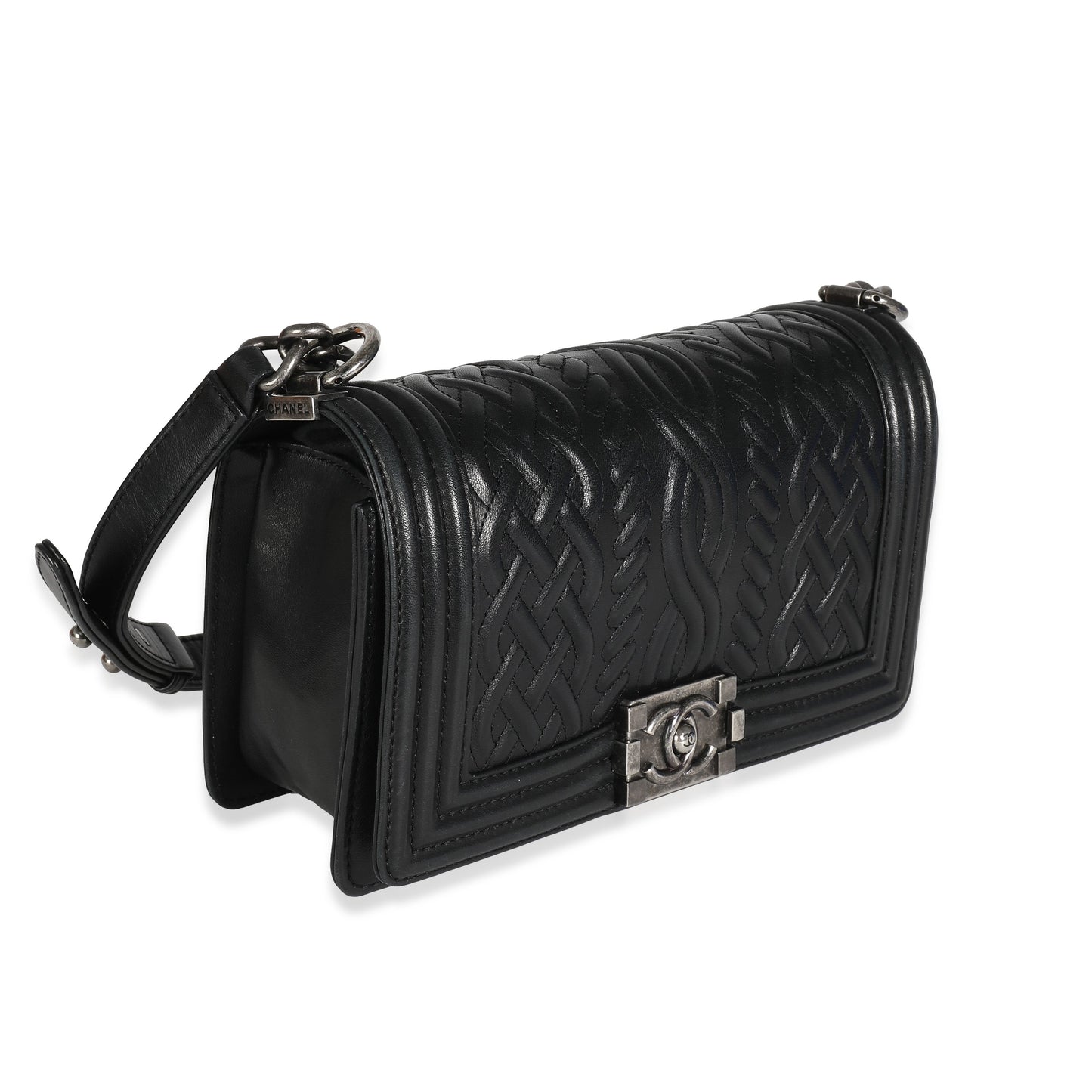 CHANEL Black Lambskin Celtic Medium Boy Bag