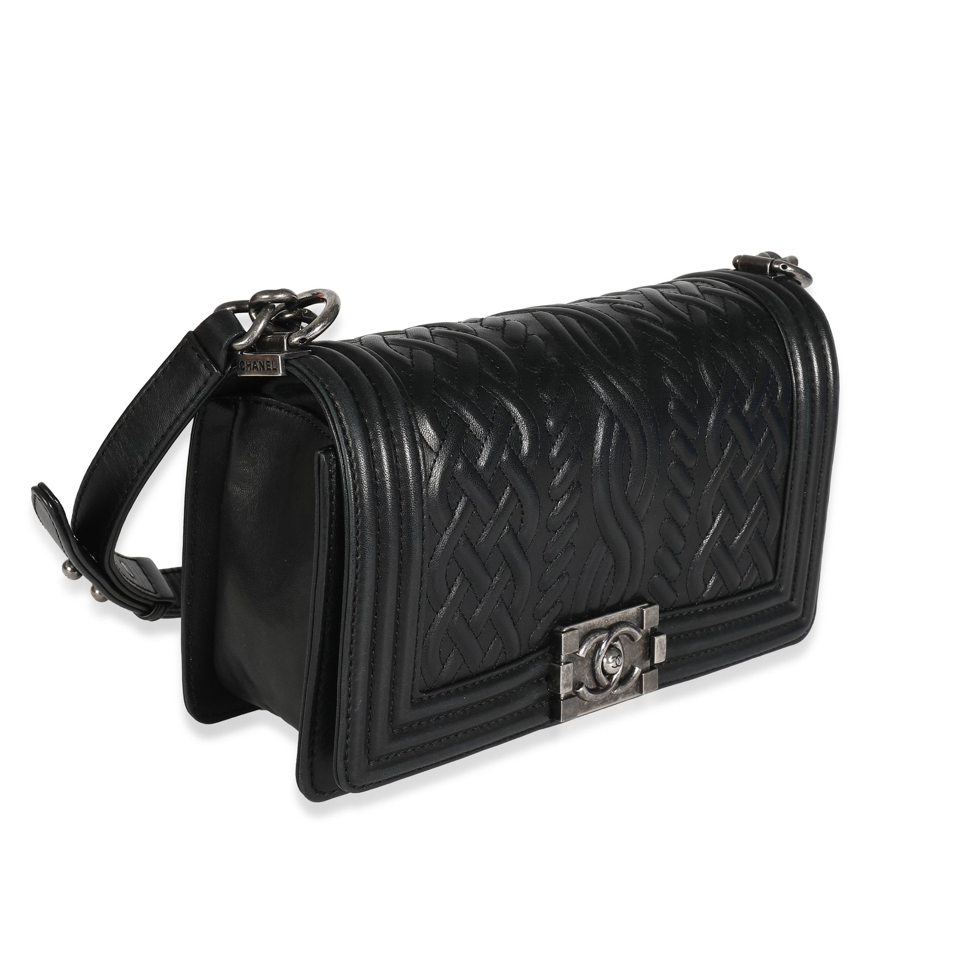 CHANEL Black Lambskin Celtic Medium Boy Bag