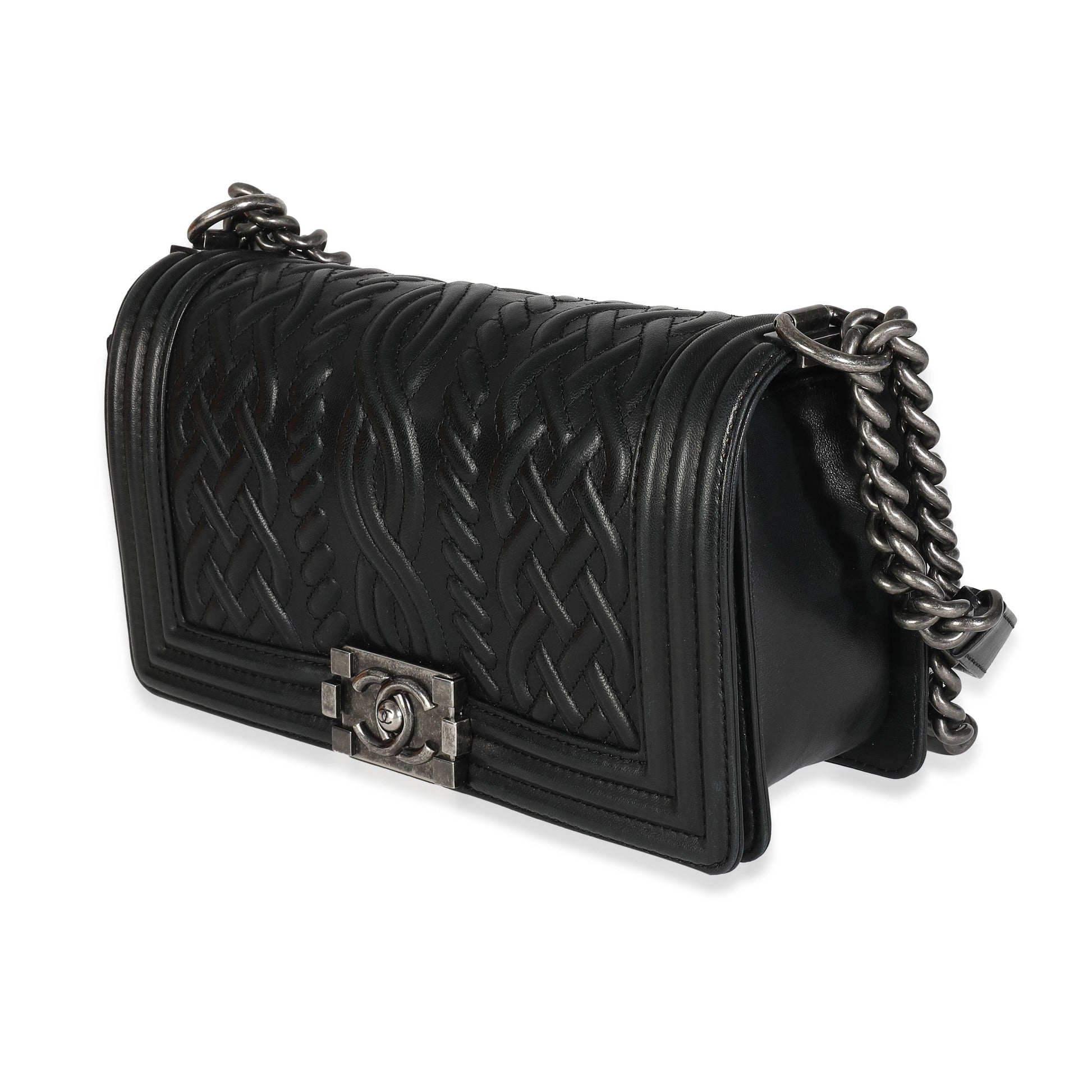 CHANEL Black Lambskin Celtic Medium Boy Bag