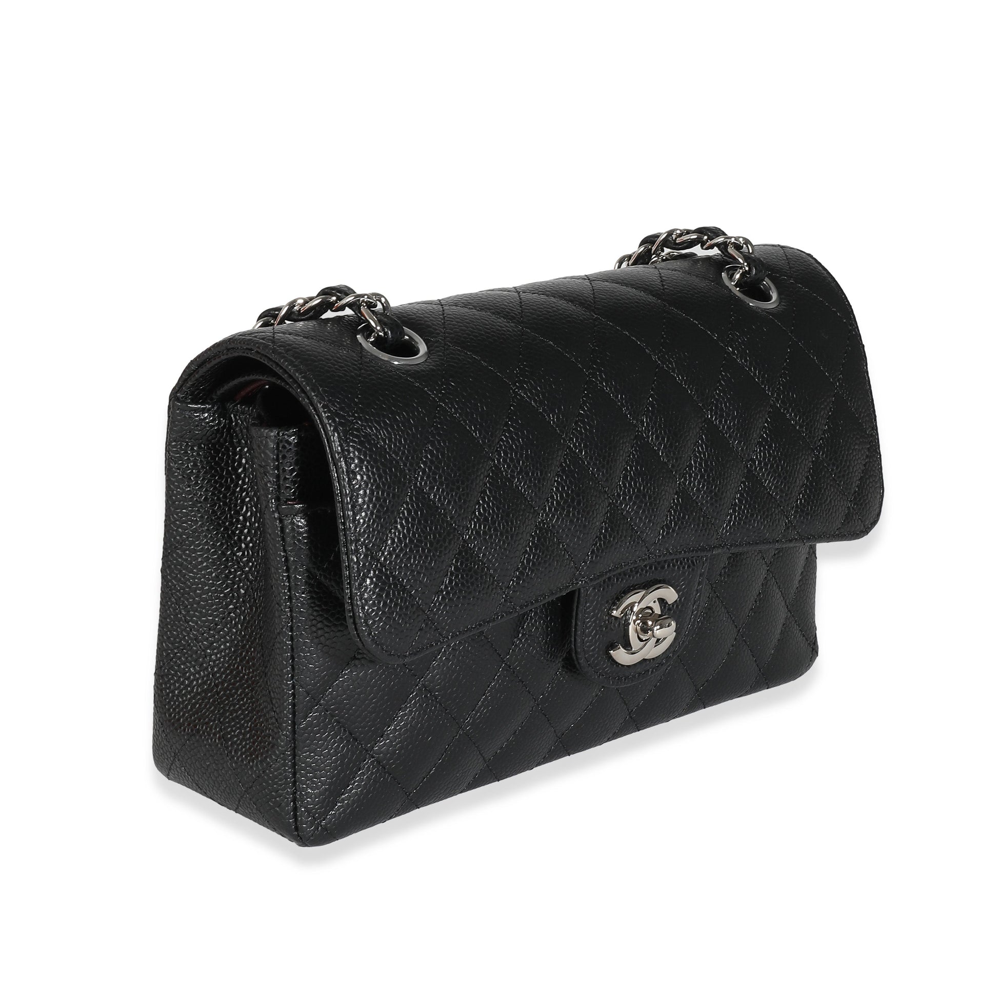 CHANEL Black Quilted Caviar Small Classic Double Flap Bag