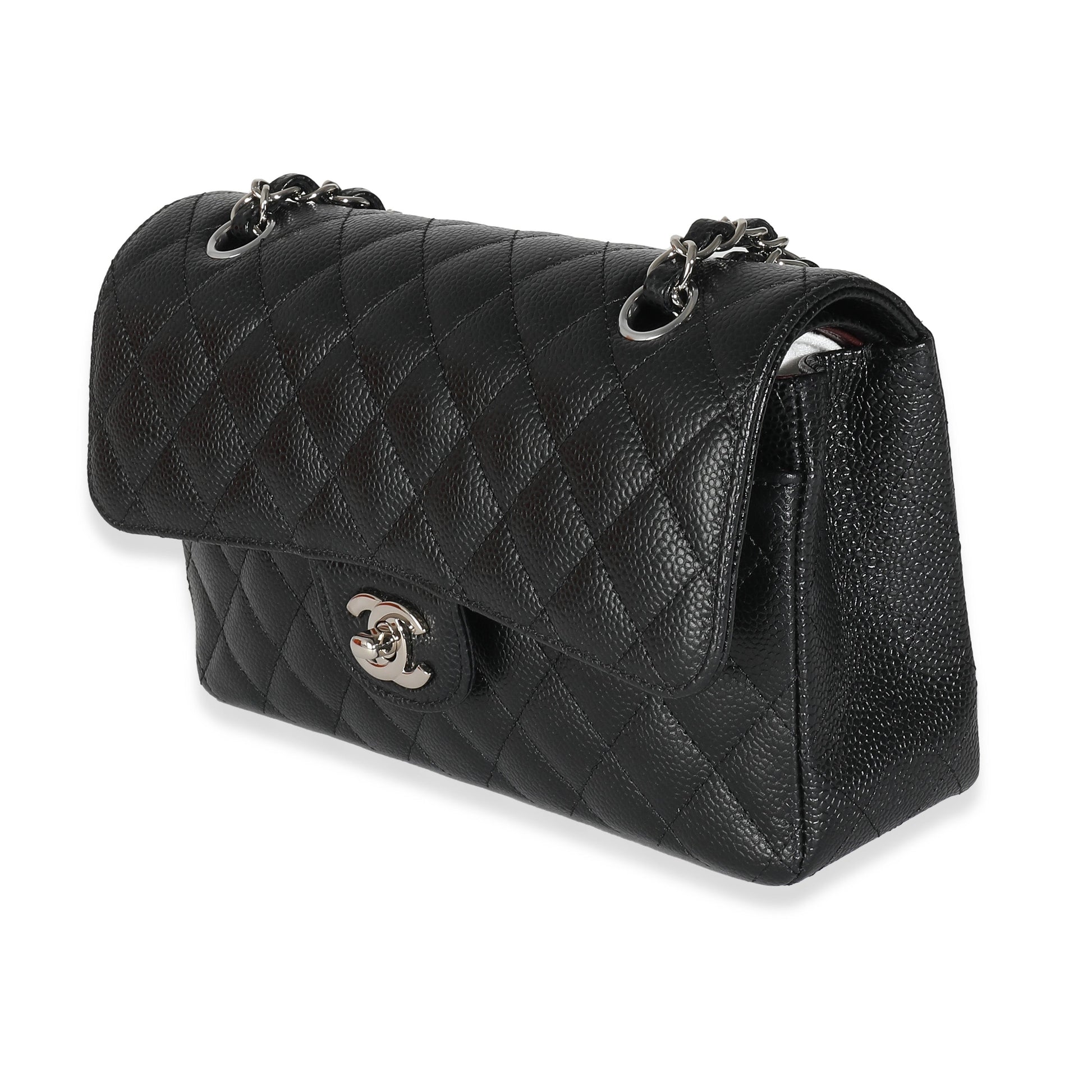 CHANEL Black Quilted Caviar Small Classic Double Flap Bag