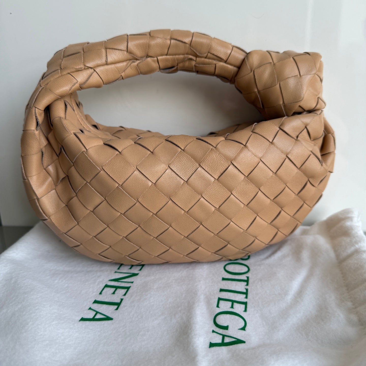 Bottega Veneta Jodie Mini Almond Beige Lambskin Leather Clutch Bag