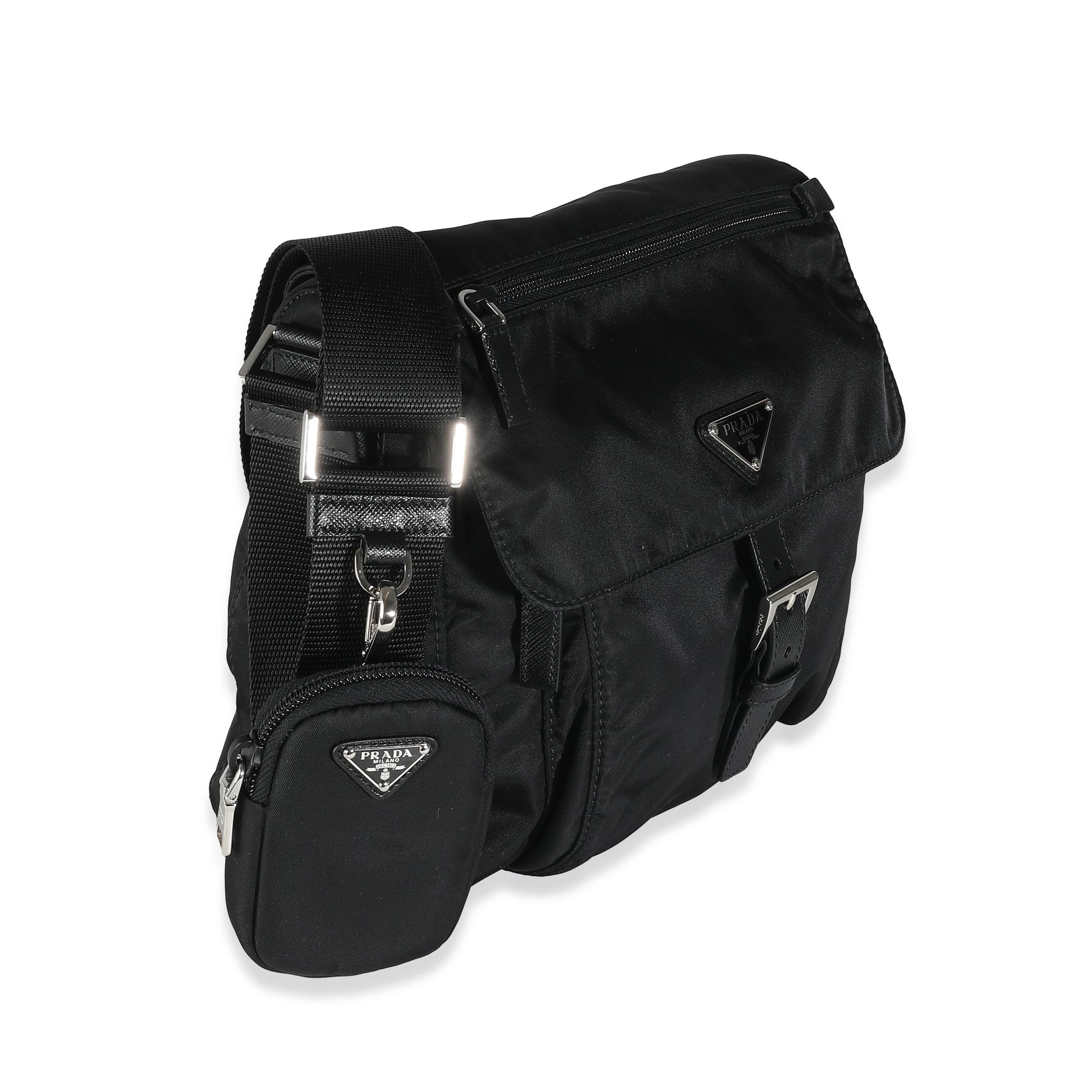 PRADA Black Re-Nylon Front Pocket Shoulder Bag