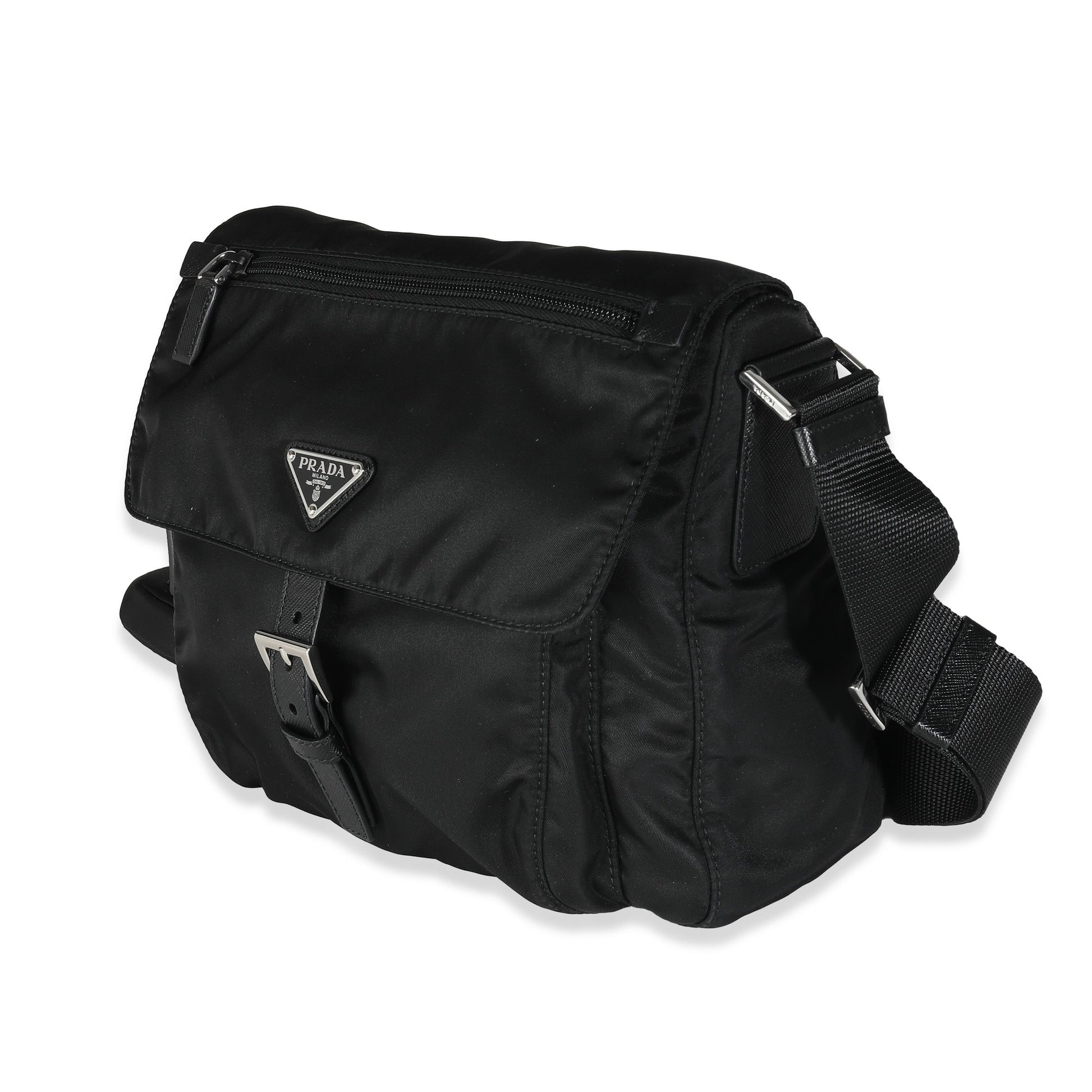 PRADA Black Re-Nylon Front Pocket Shoulder Bag