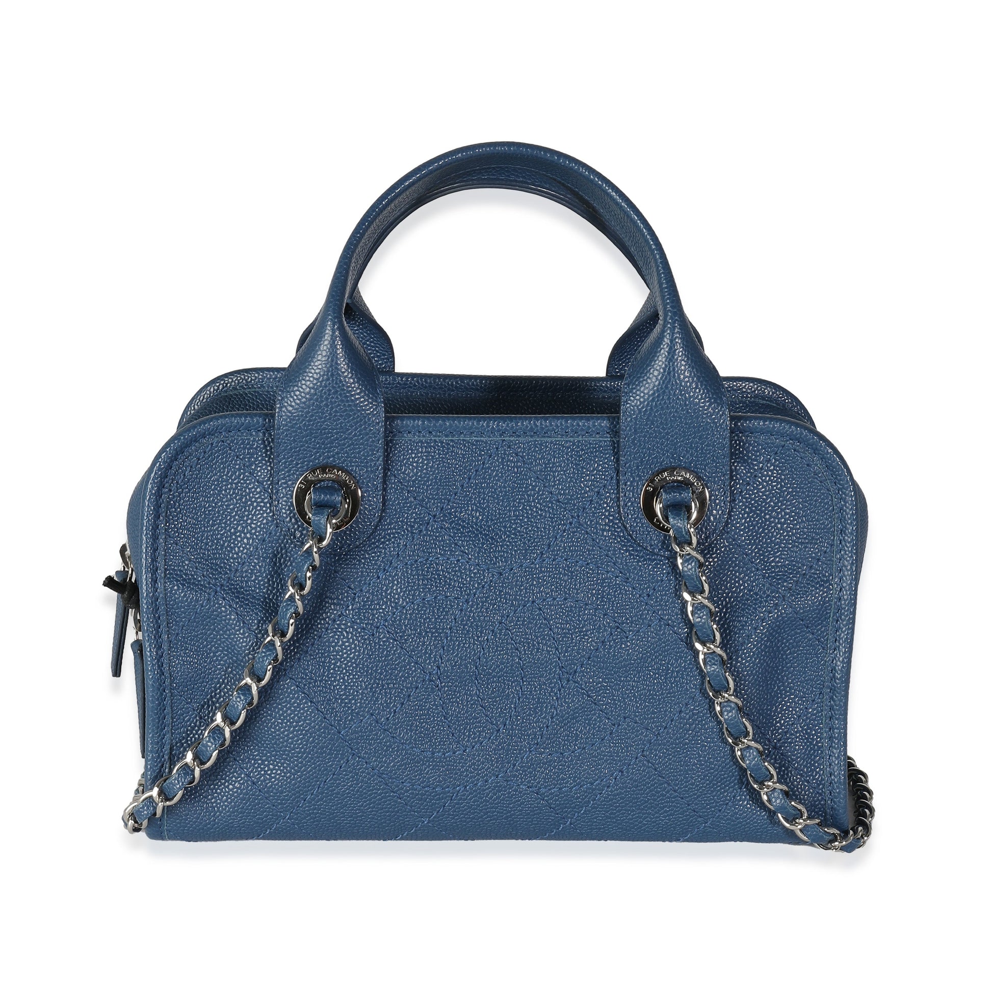 CHANEL Blue Quilted Caviar Deauville Bowling Bag