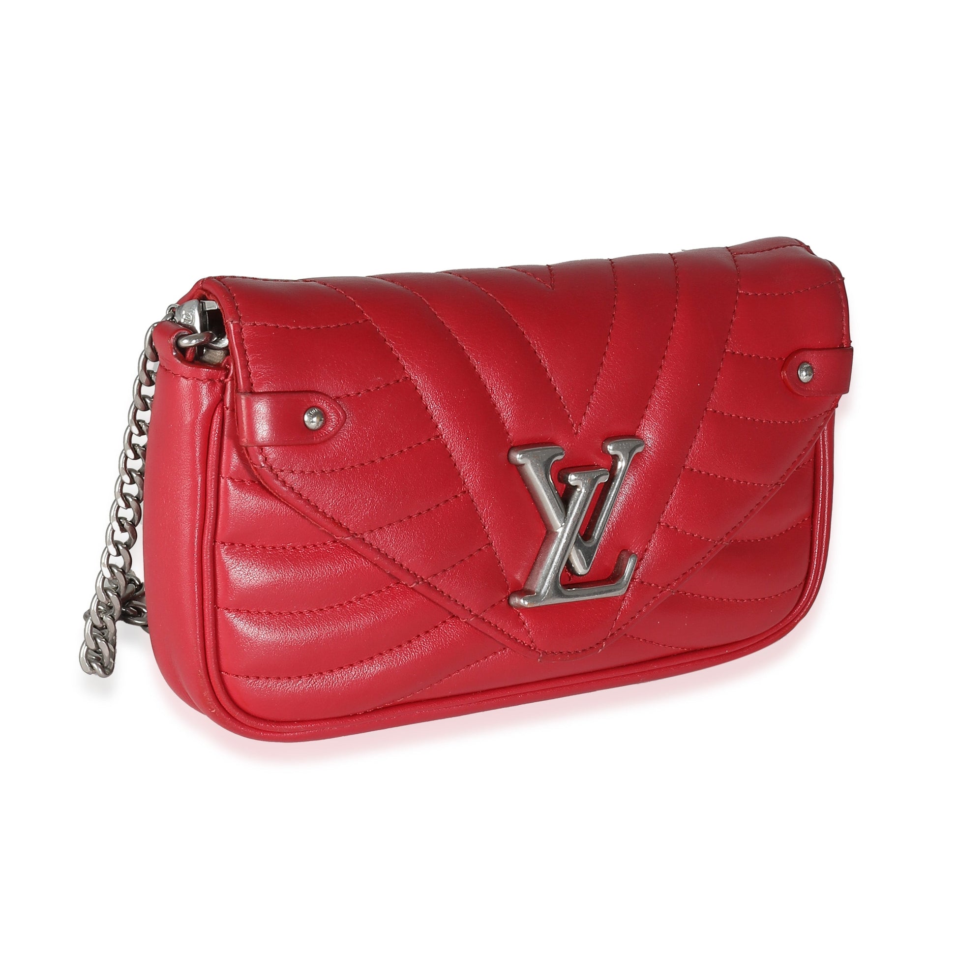Designer Women's Crossbody Bag | Louis Vuitton Scarlet Calfskin New Wave Chain Pochette