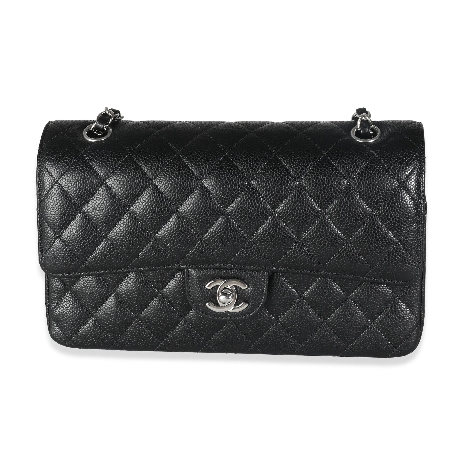 CHANEL Black Quilted Caviar Medium Double Classic Flap Bag