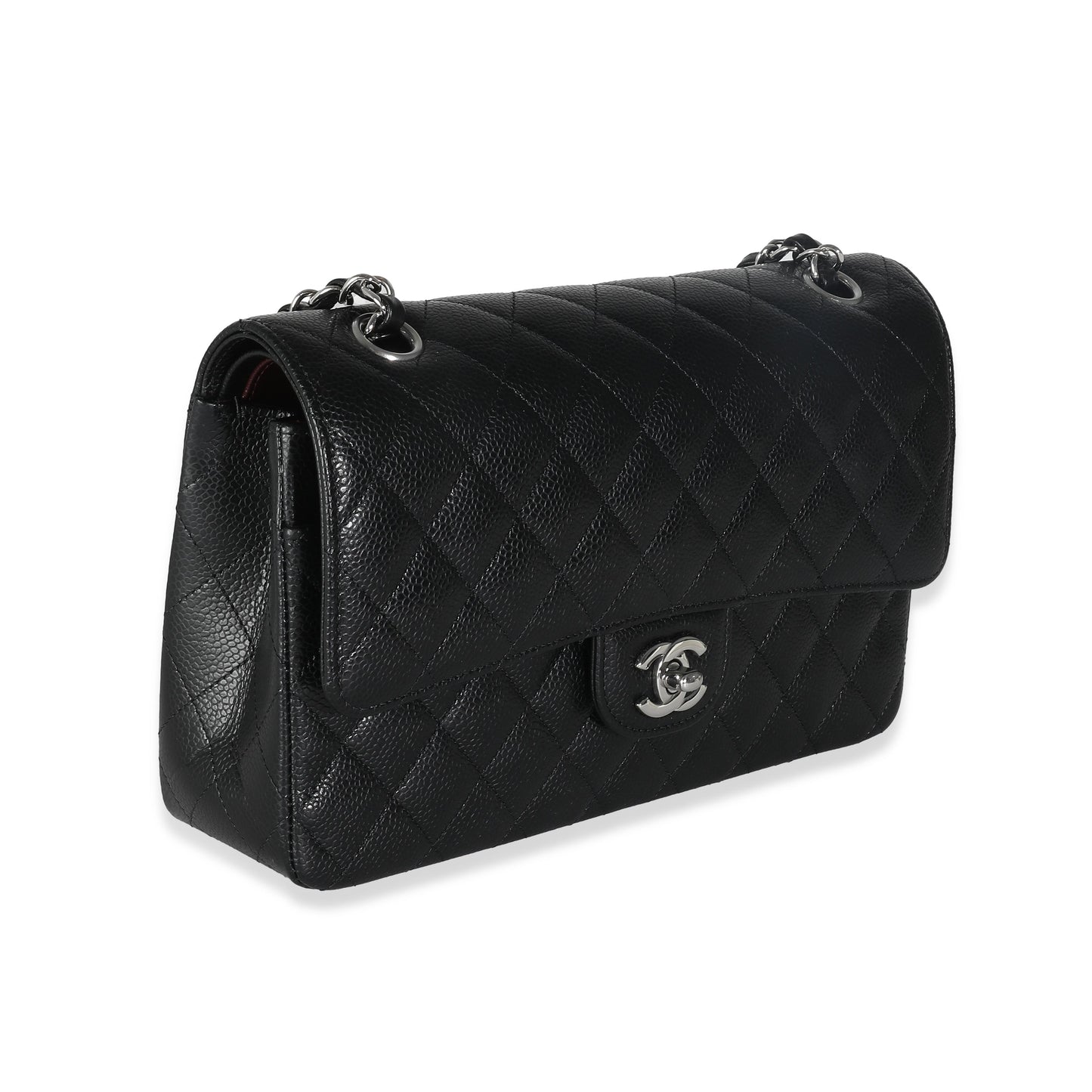 CHANEL Black Quilted Caviar Medium Double Classic Flap Bag