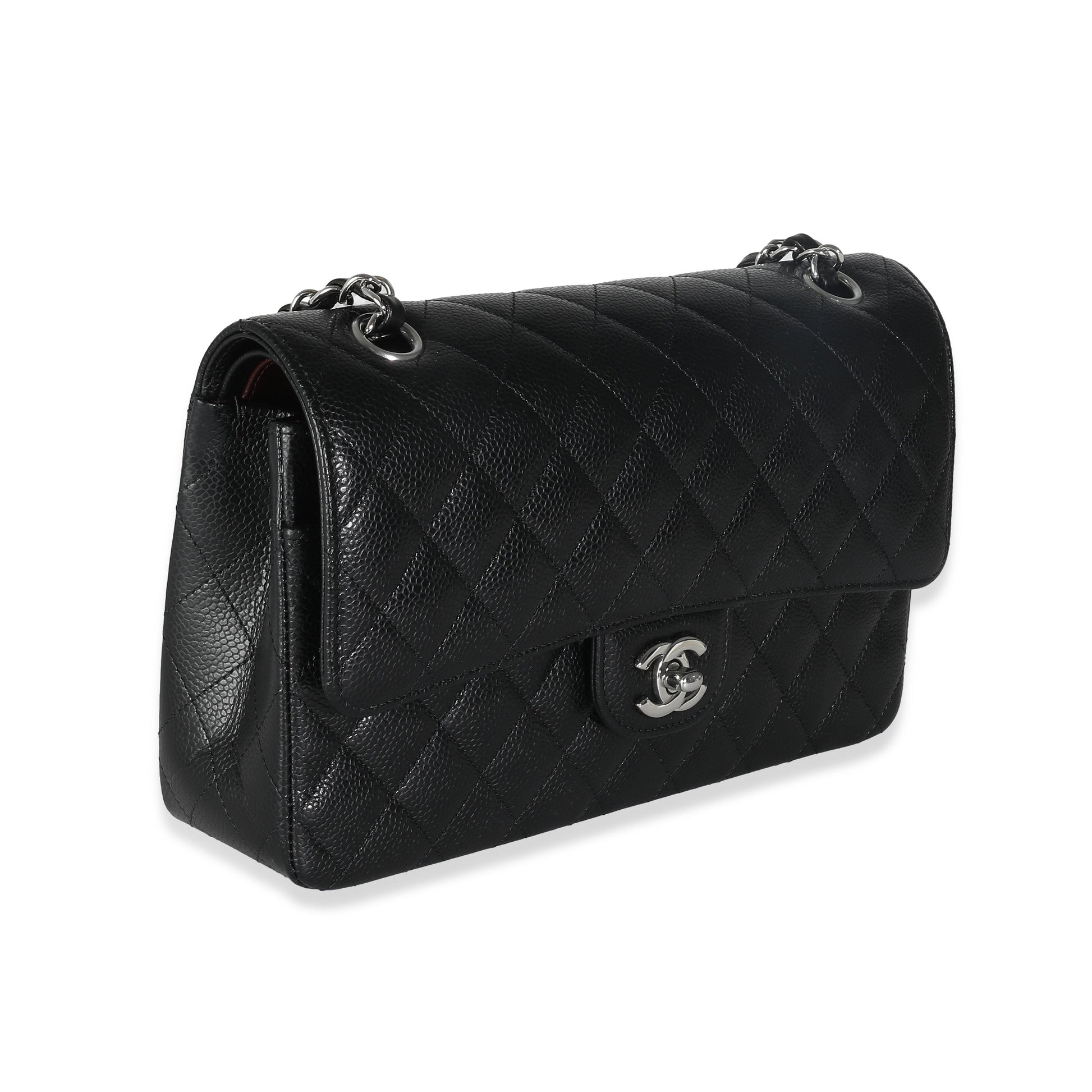 CHANEL Black Quilted Caviar Medium Double Classic Flap Bag