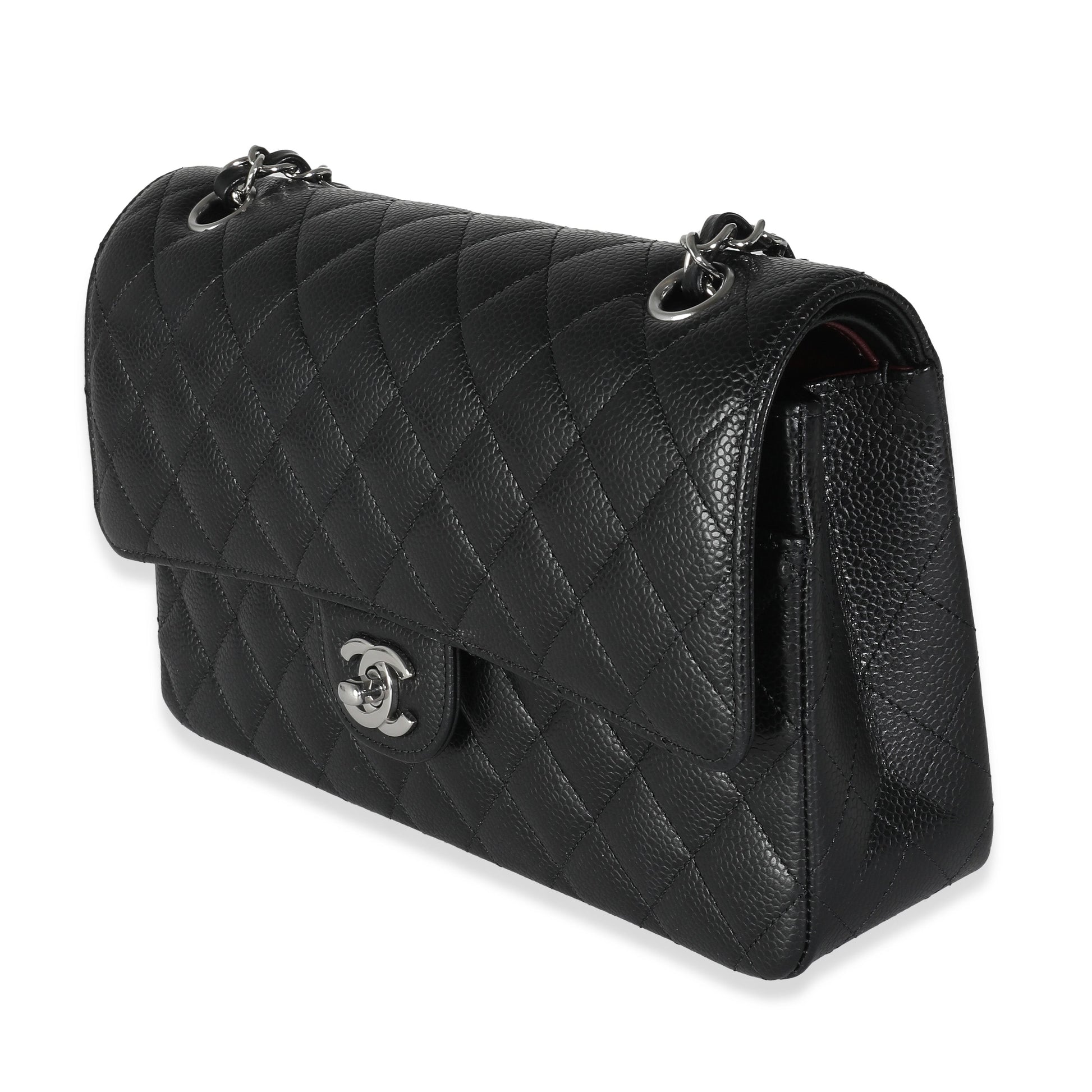 CHANEL Black Quilted Caviar Medium Double Classic Flap Bag