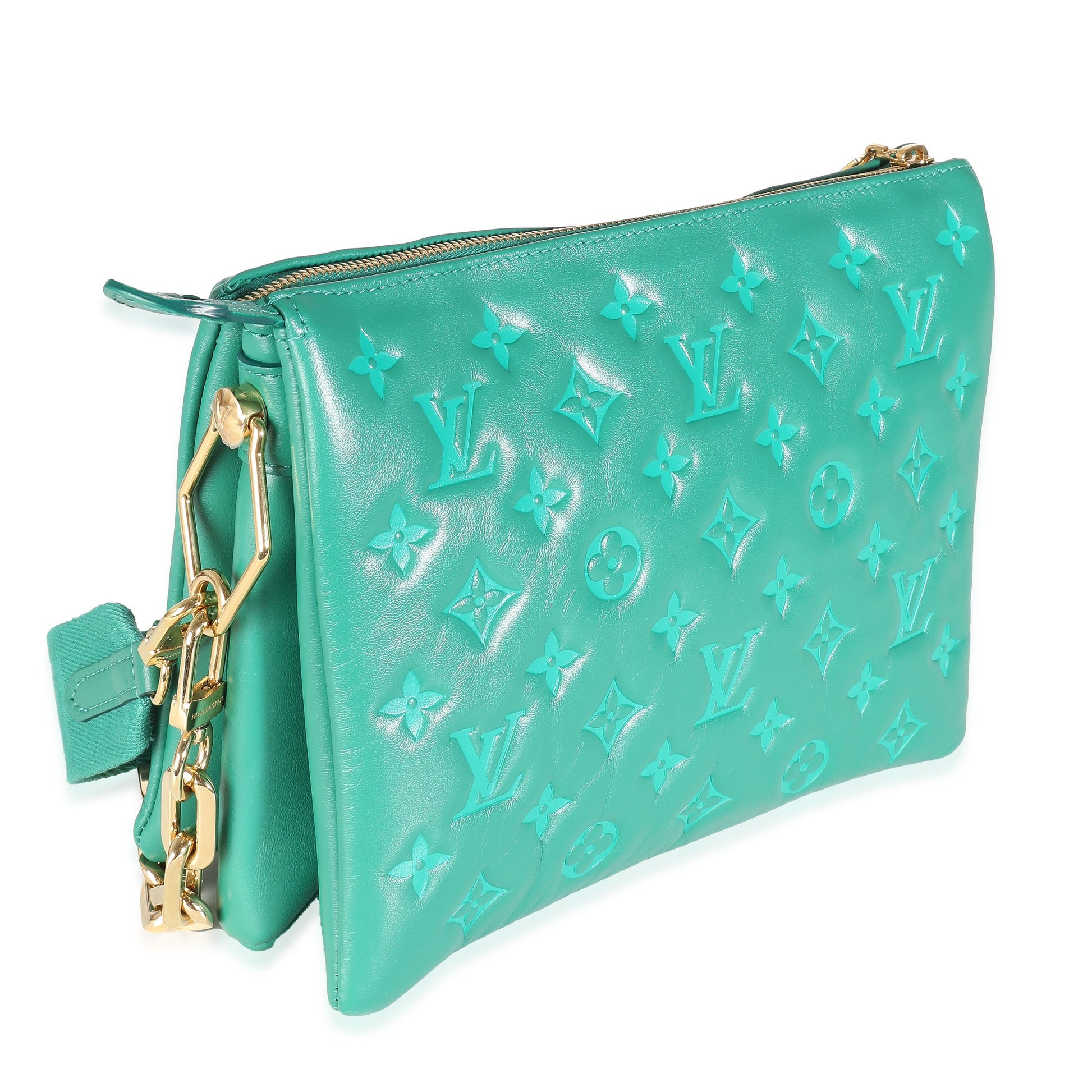 Luxury Women's Handbag | Louis Vuitton Vert Green Monogram Puffy Lambskin Coussin PM