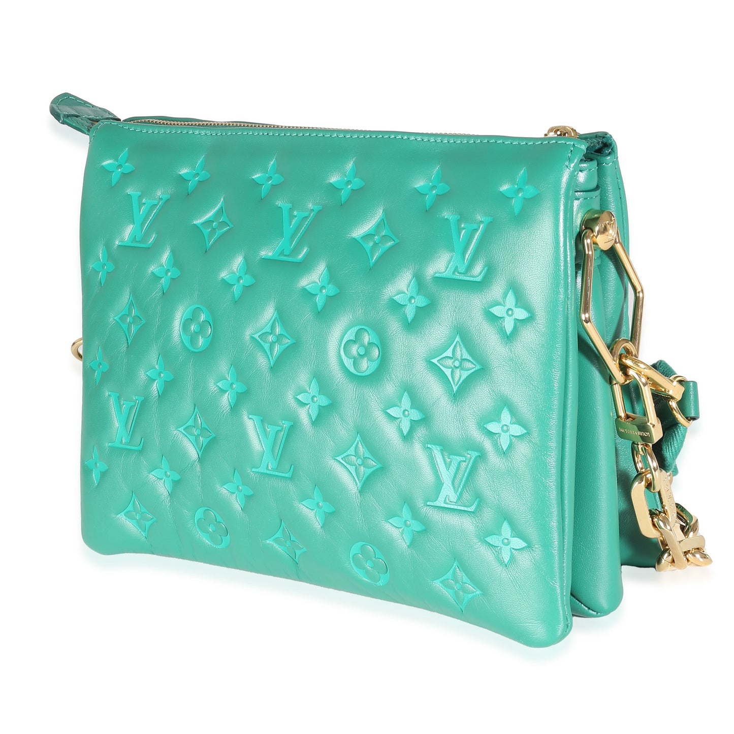 Luxury Women's Handbag | Louis Vuitton Vert Green Monogram Puffy Lambskin Coussin PM