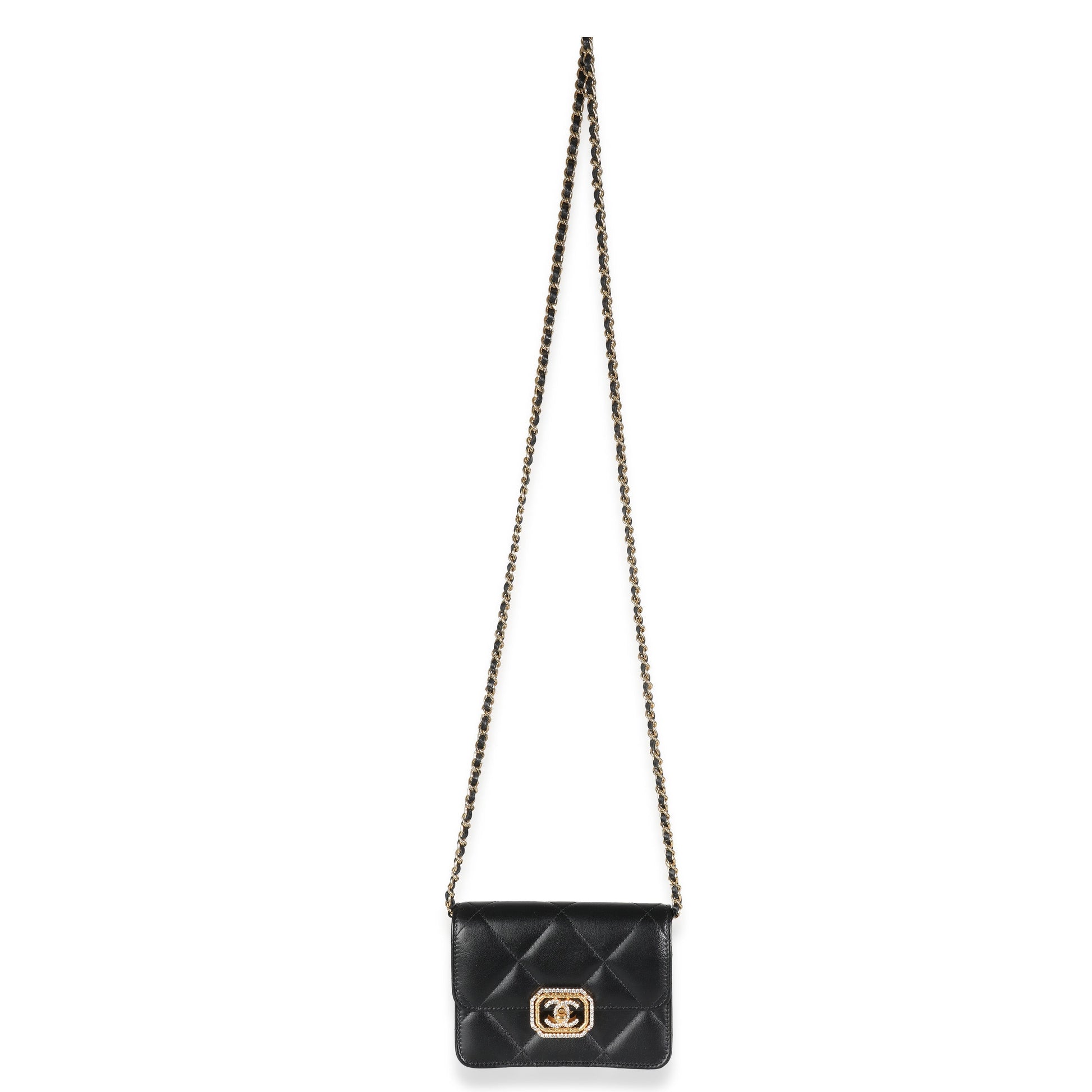 CHANEL Black Quilted Calfskin Strass Mini Flap Bag