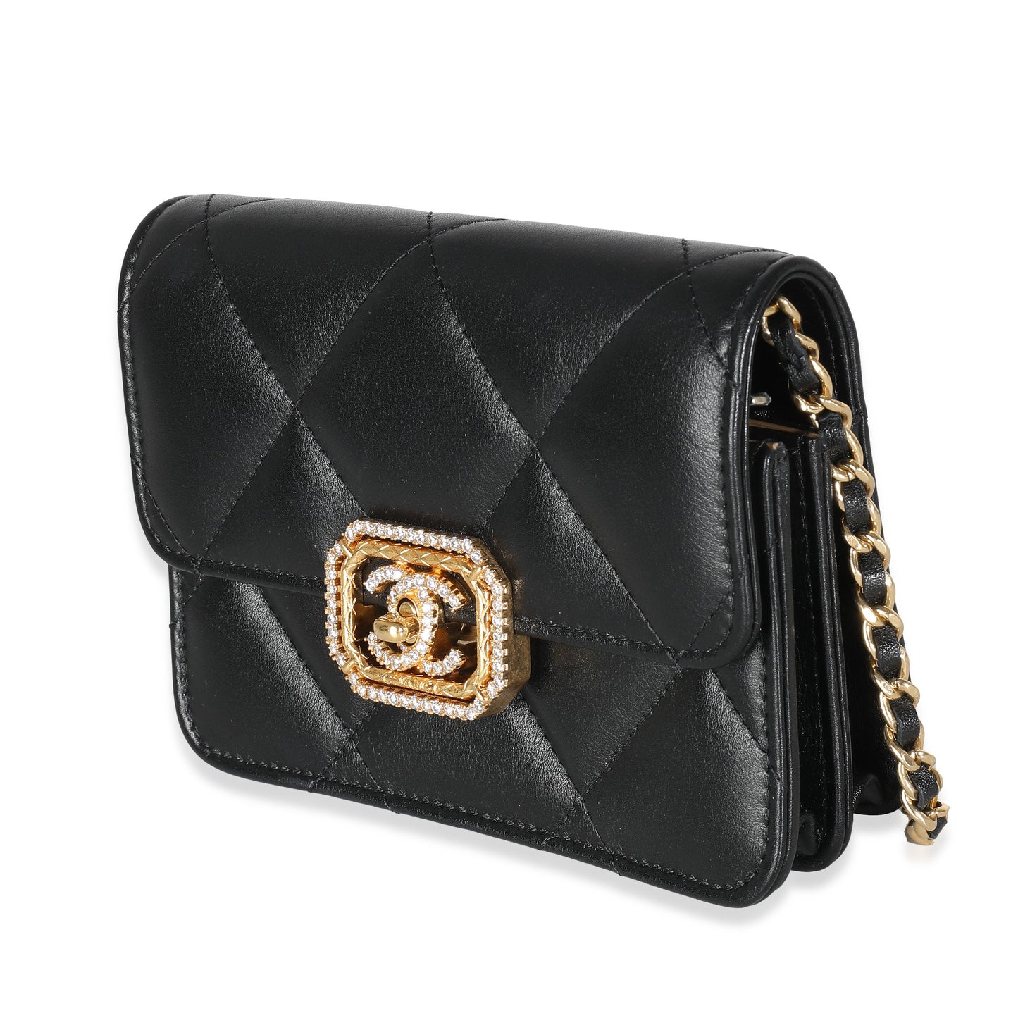 CHANEL Black Quilted Calfskin Strass Mini Flap Bag